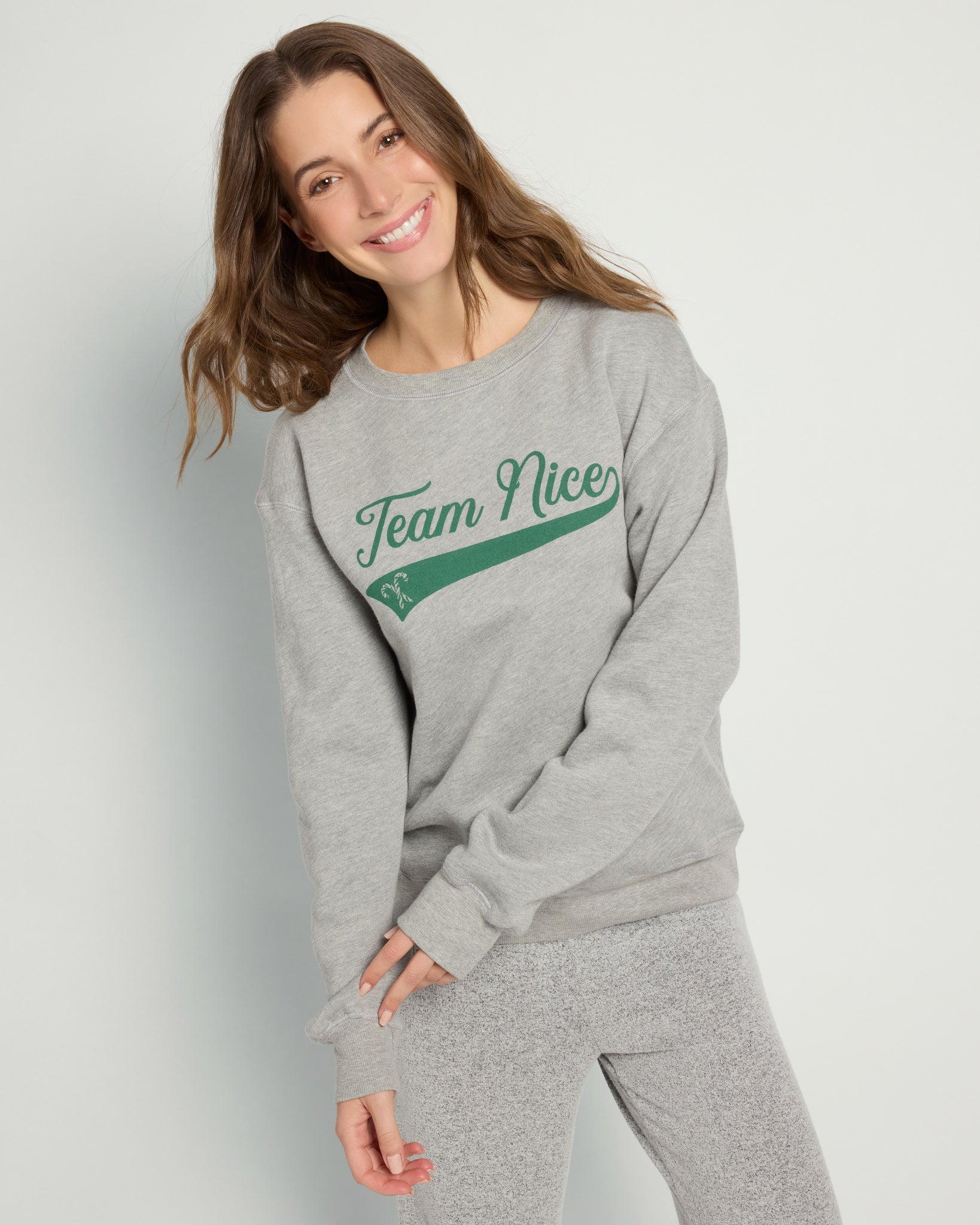 Heather Grey $|& Project Social T Team Naughty/Team Nice Reversible Sweatshirt - SOF Front