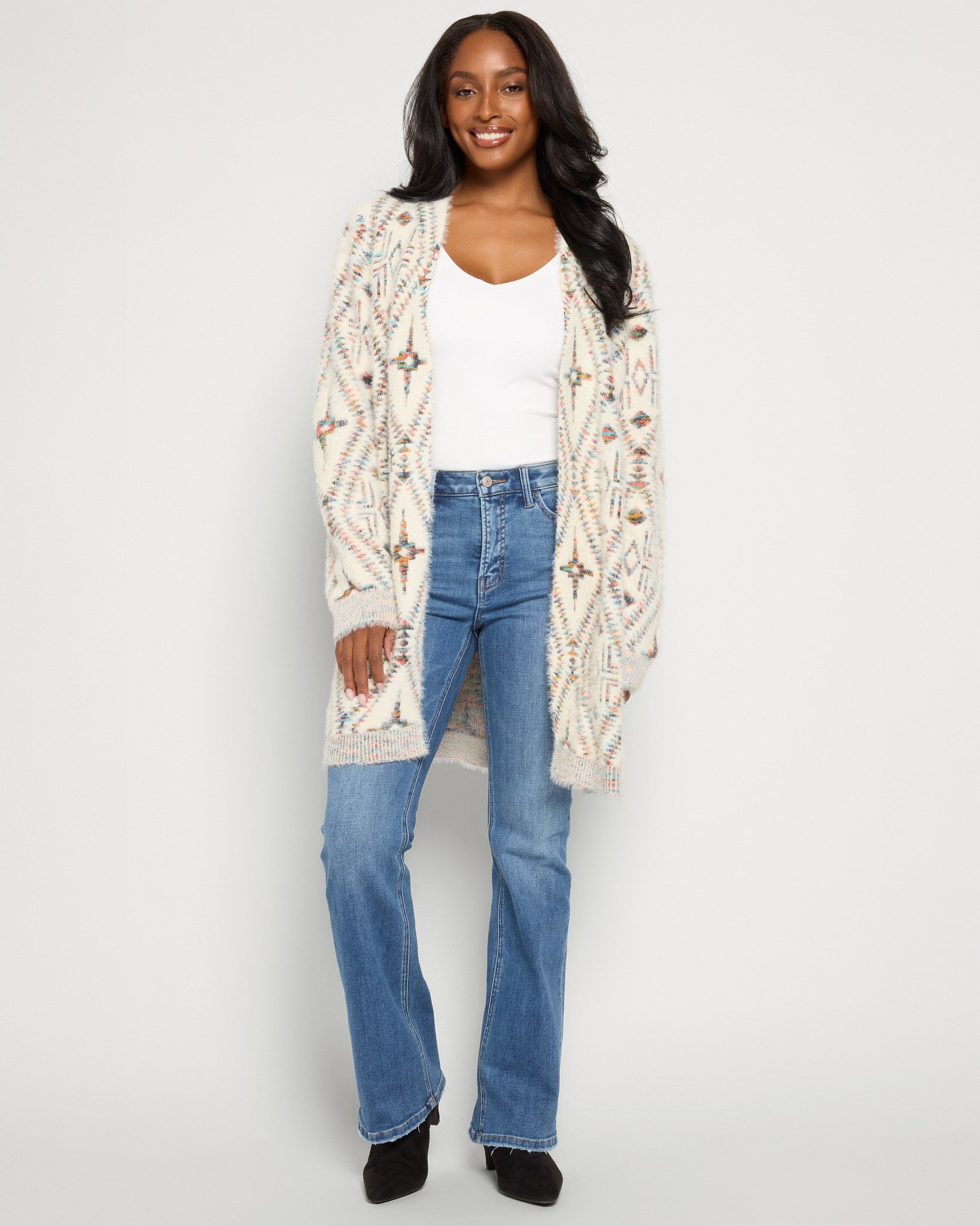 Ivory Mix $|& Bobeau Eyelash Open Front Cardigan - UGC On Fig