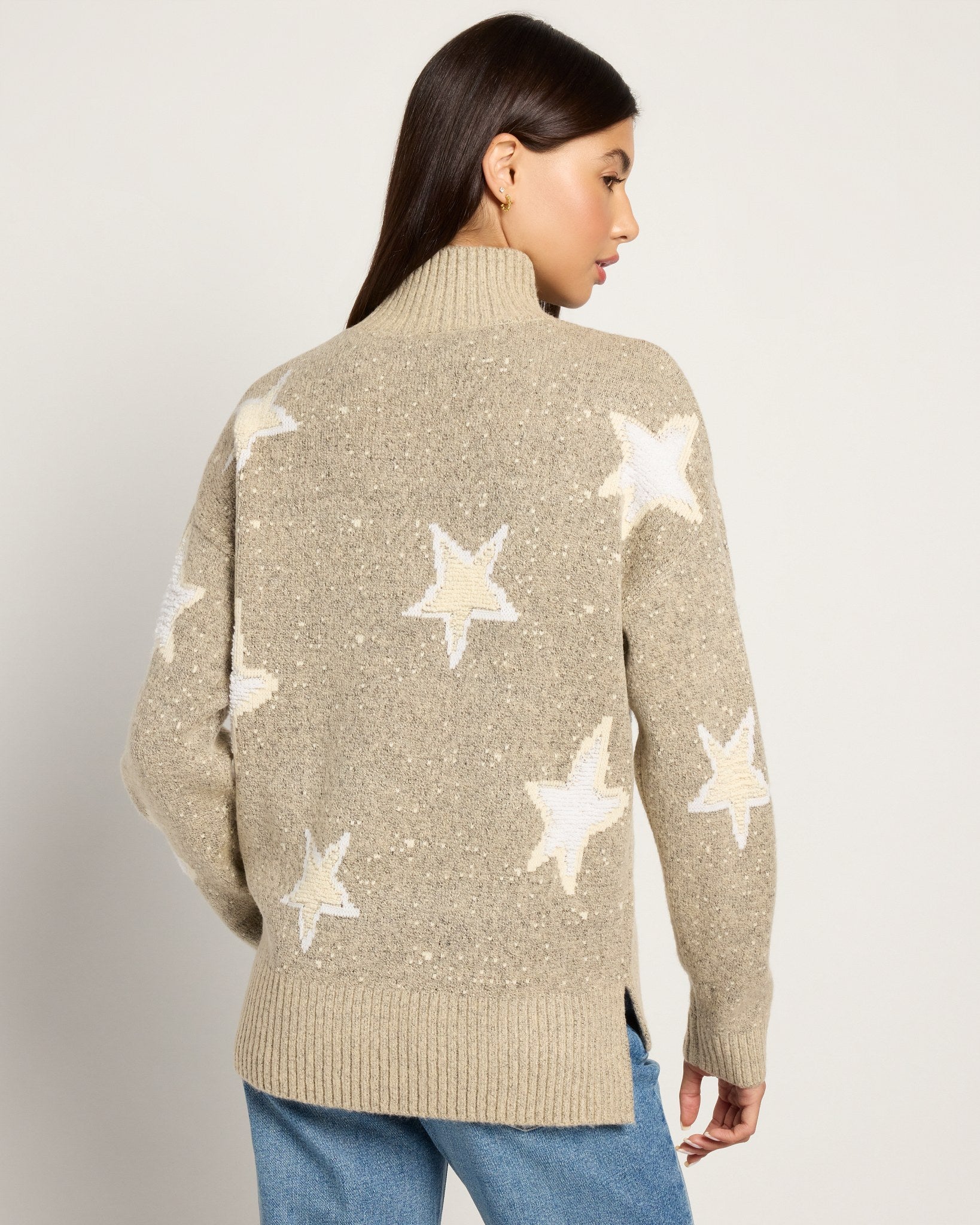 Taupe Star $|& Bobeau Star Mockneck Sweater - SOF Back