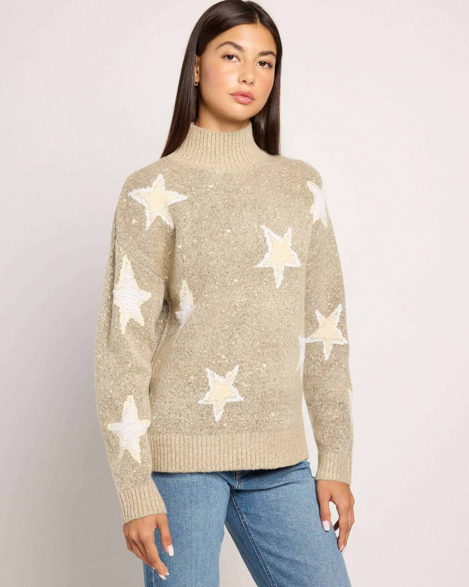 Taupe Star $|& Bobeau Star Mockneck Sweater - SOF Front