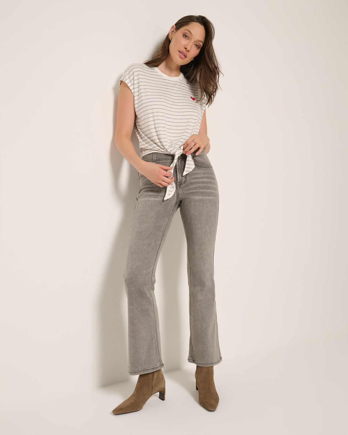 Ivory Grey $|& SEAS Poppy Knot Front Tee - UGC On Fig