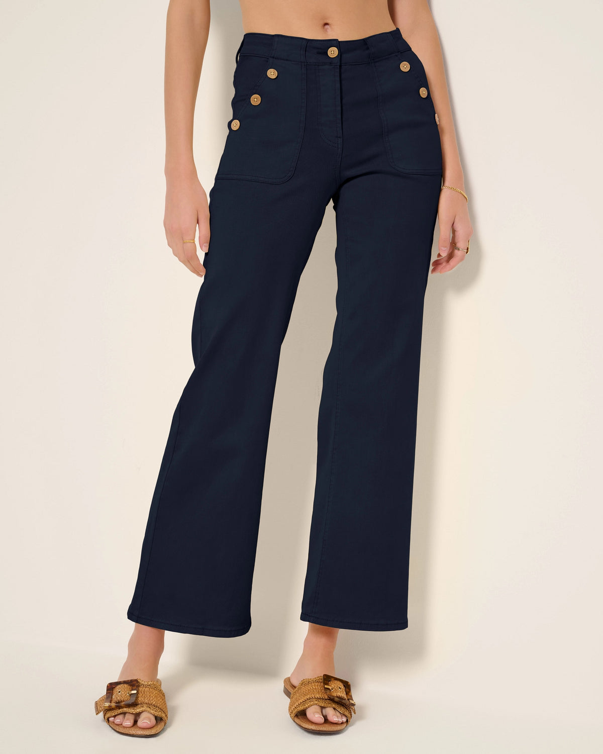 Mariner Midnight $|& SEAS Acacia Button Wide Leg Twill Pant - SOF Front