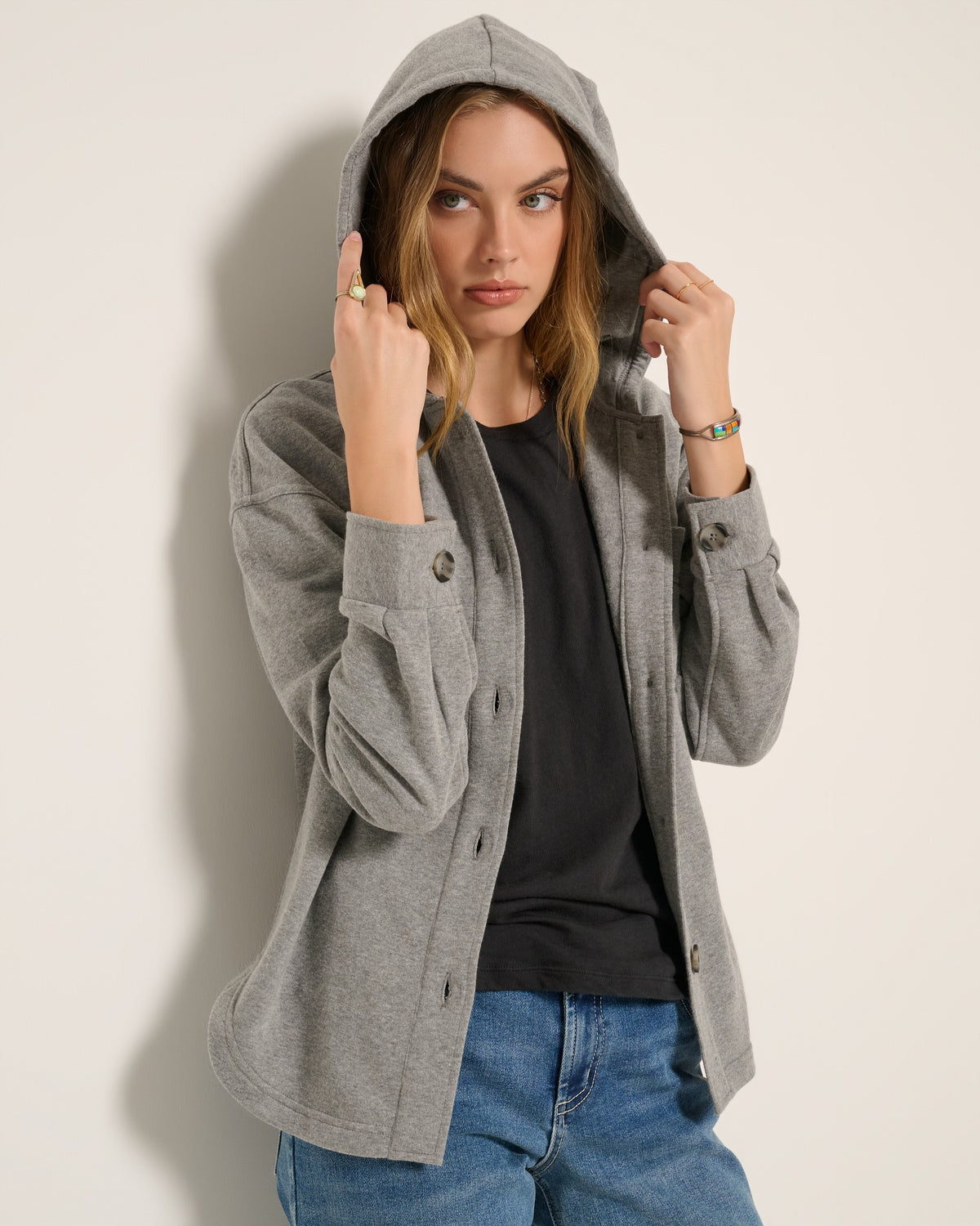 Heather Grey $|& SEAS Upstate Hooded Shacket - SOF Full Front
