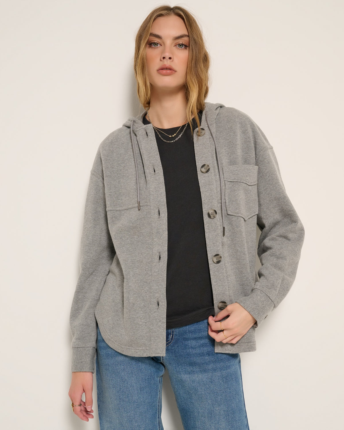 Heather Grey $|& SEAS Upstate Hooded Shacket - SOF Front