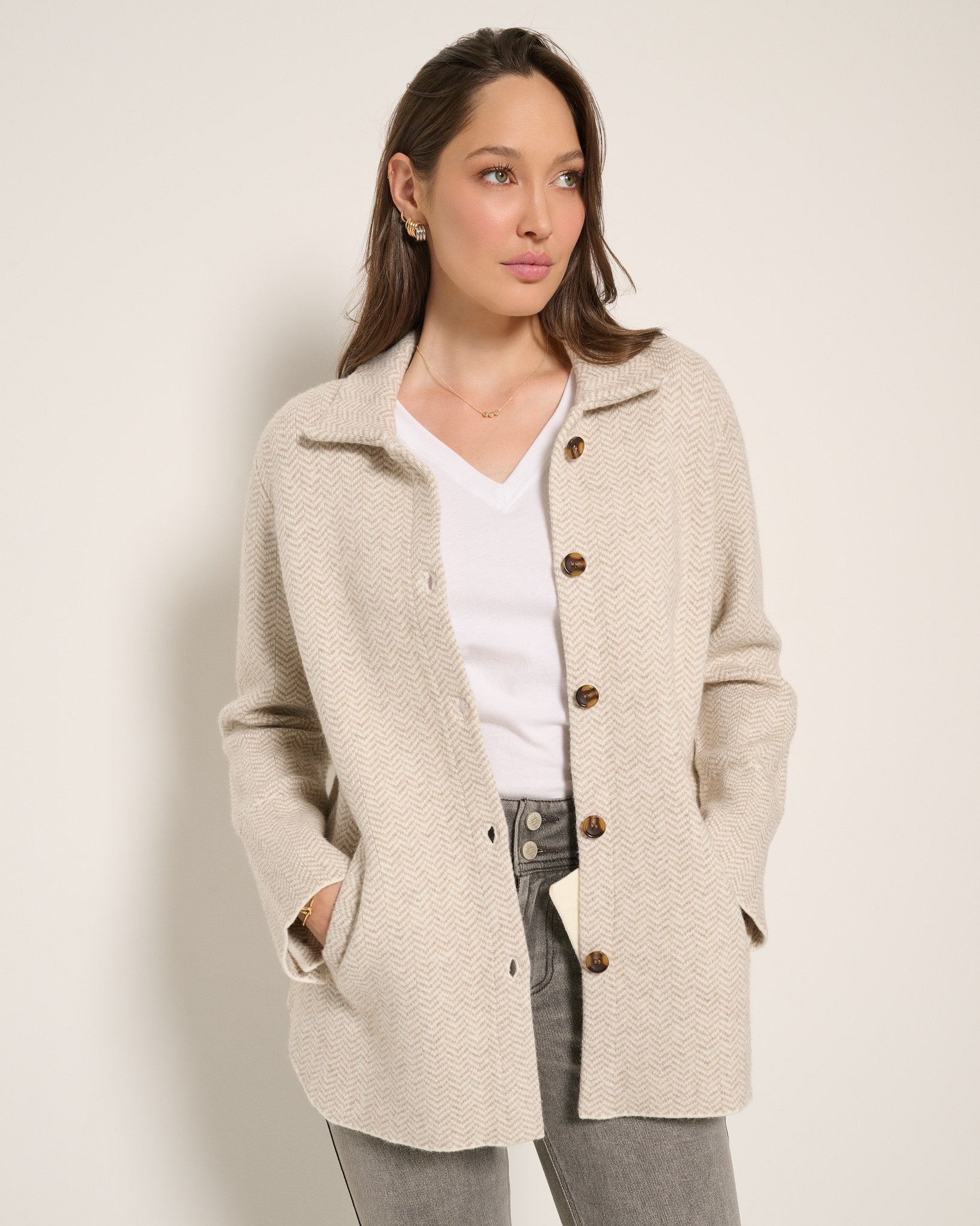 Cream $|& SEAS Baseline Shacket - SOF Front