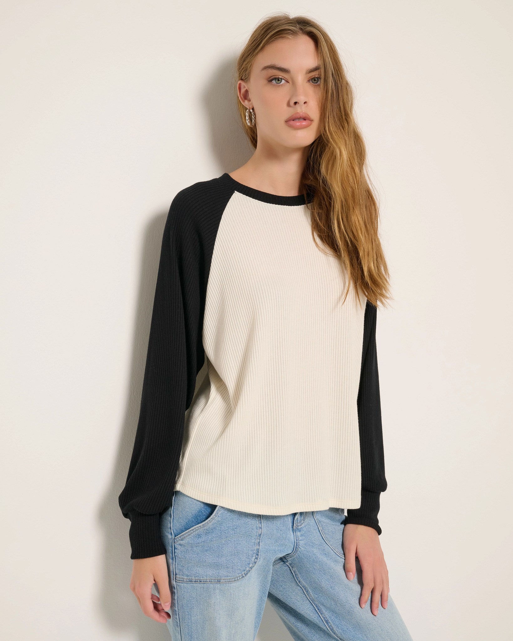 Cream Black $|& SEAS Rookie Raglan Long Sleeve Tee - SOF Front