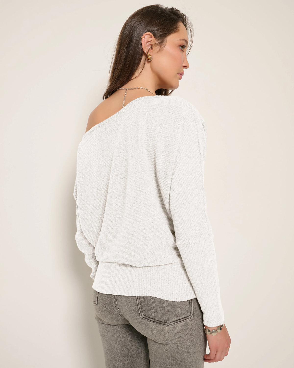 Heather Cream $|& SEAS Mackenzie Off Shoulder Top - SOF Back