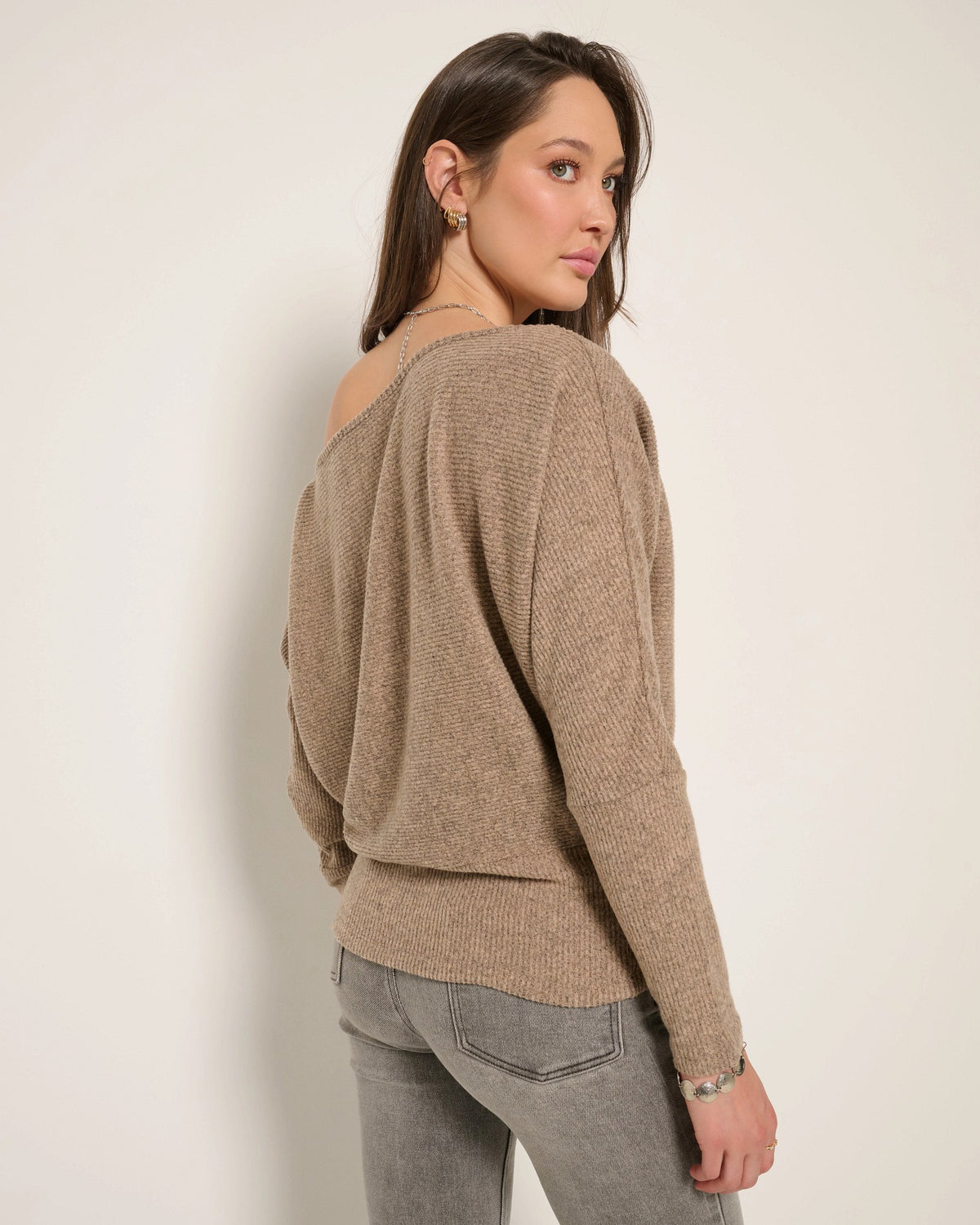 Heather Dark Camel $|& SEAS Mackenzie Off Shoulder Top - SOF Back