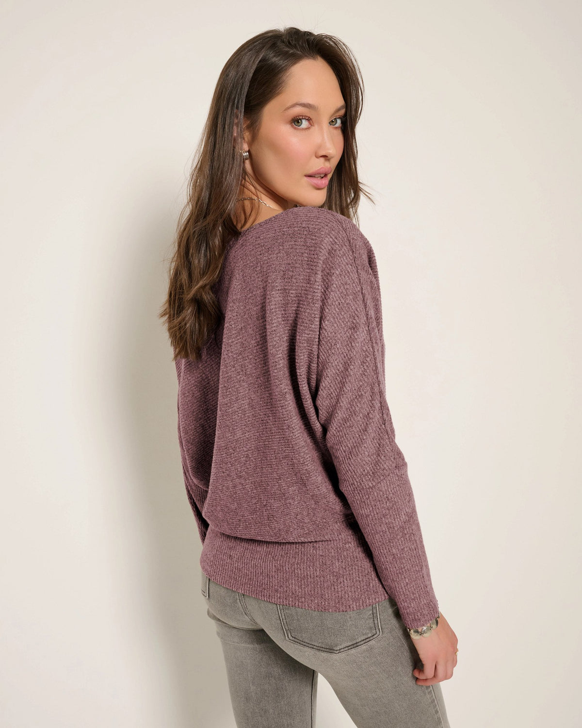 Heather Purple $|& SEAS Mackenzie Off Shoulder Top - SOF Back