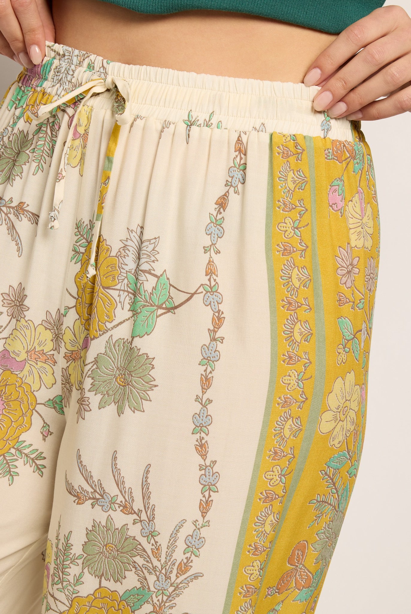 Cream Floral $|& SEAS Zuma Smocked Waist Pant - SOF Full Front