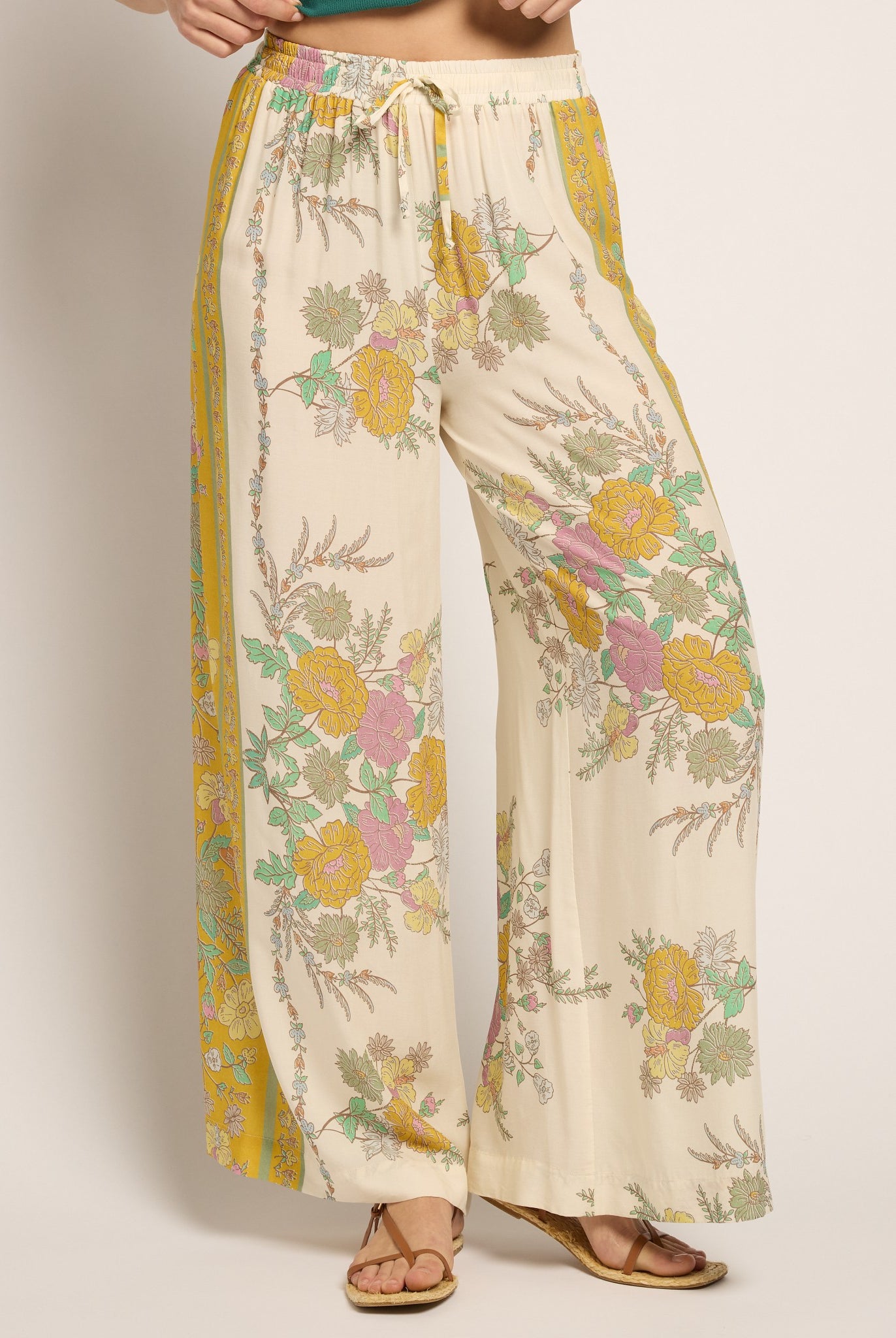 Cream Floral $|& SEAS Zuma Smocked Waist Pant - SOF Front