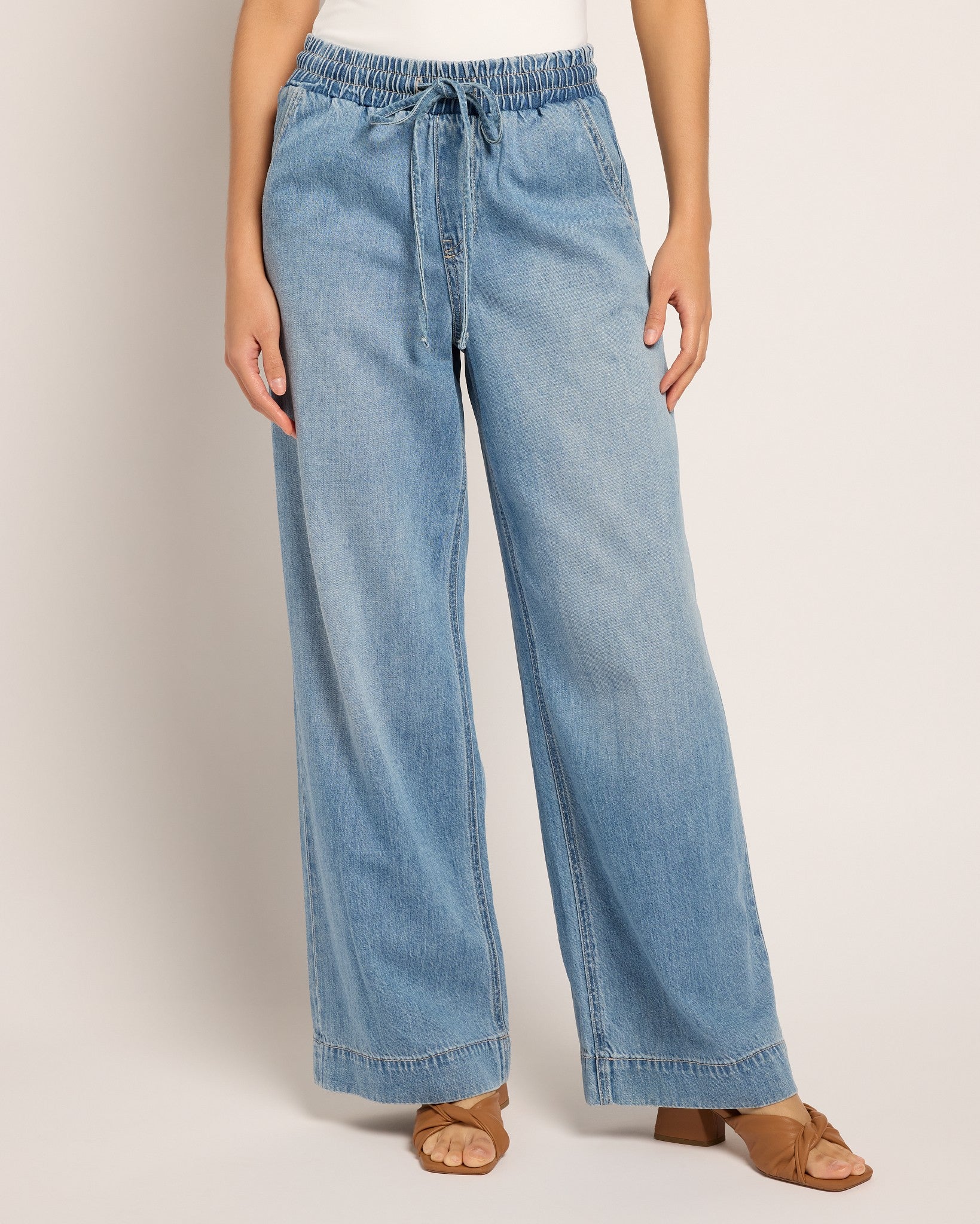 Light Blue Denim $|& Vero Moda Allison Drawstring Waist Jeans - SOF Front
