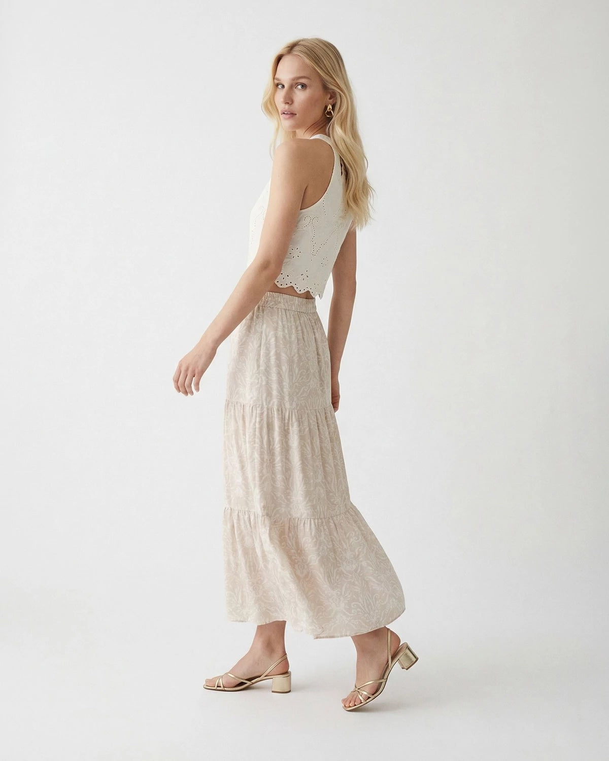 Pumice Stone Ally $|& Vero Moda Ditche Tiered Maxi Skirt - Hanger Front