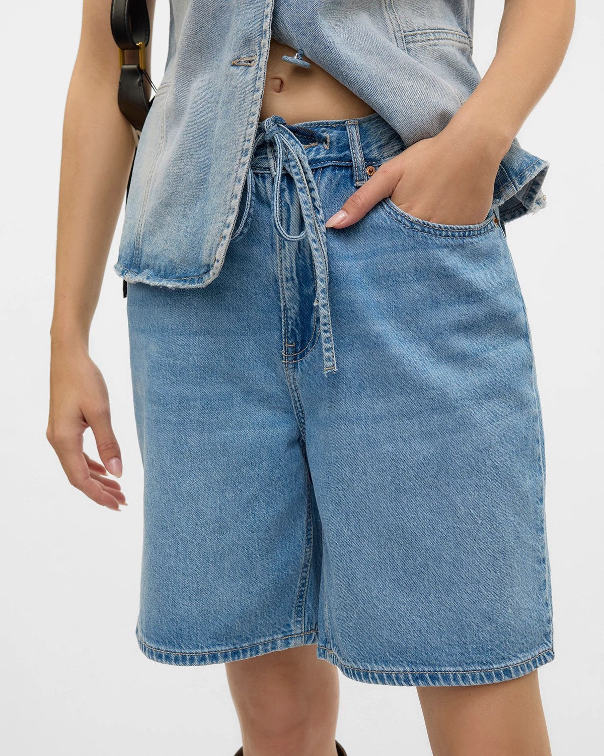 Light Blue Denim $|& Vero Moda Villa Denim Bermuda Short - Hanger Back