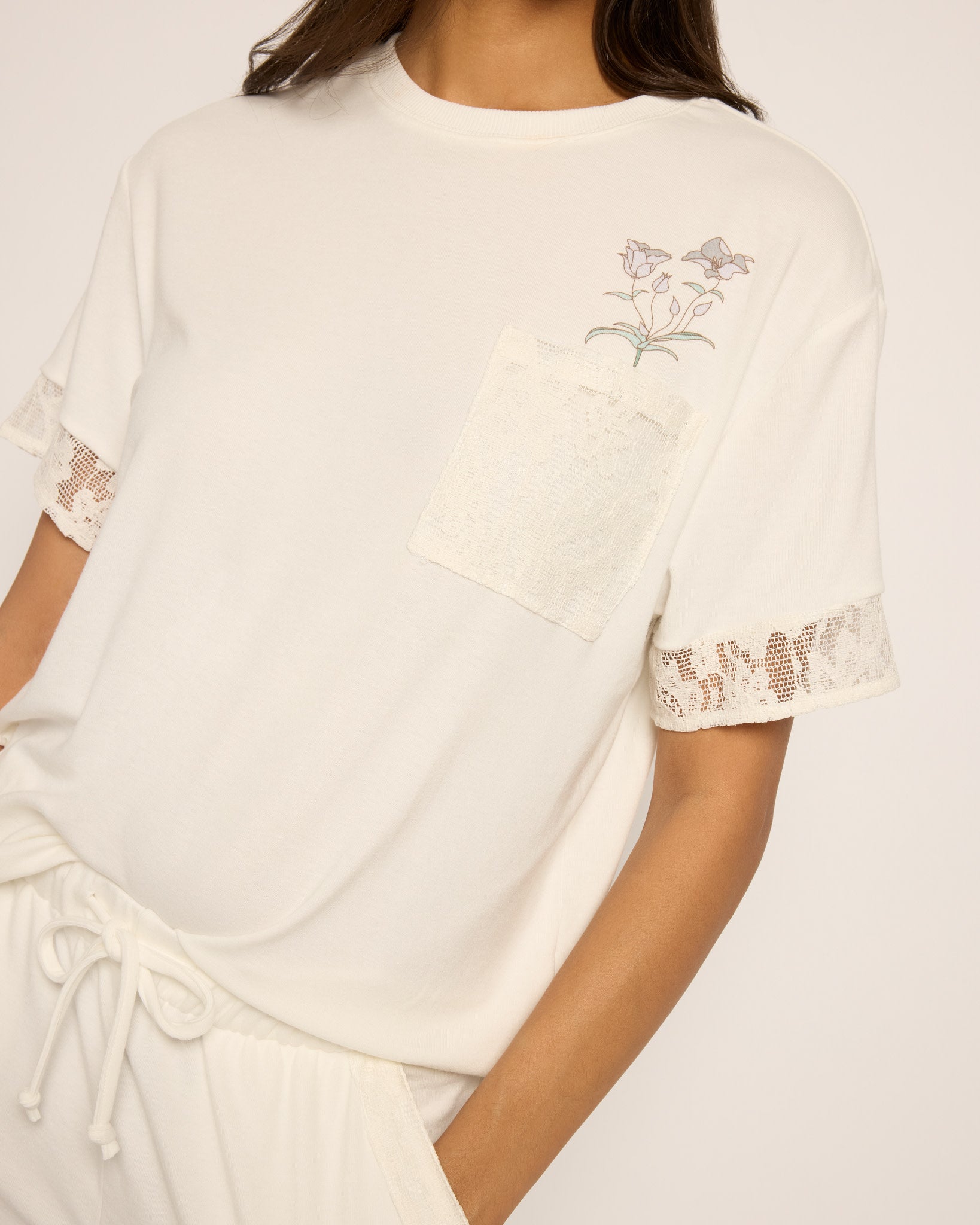 Cream $|& SEAS Posh Mixed Media Boyfriend Tee - SOF Full Front