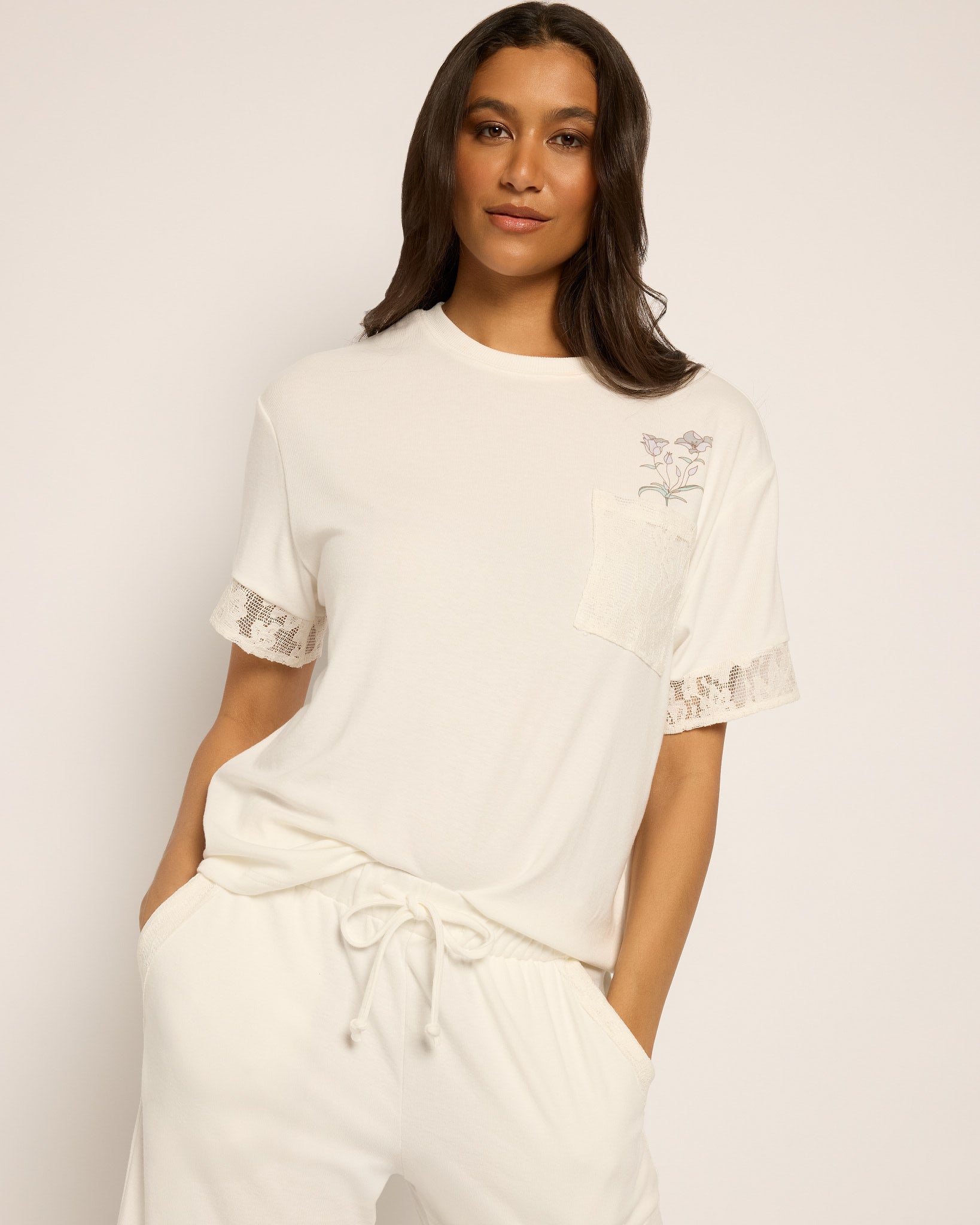 Cream $|& SEAS Posh Mixed Media Boyfriend Tee - SOF Front