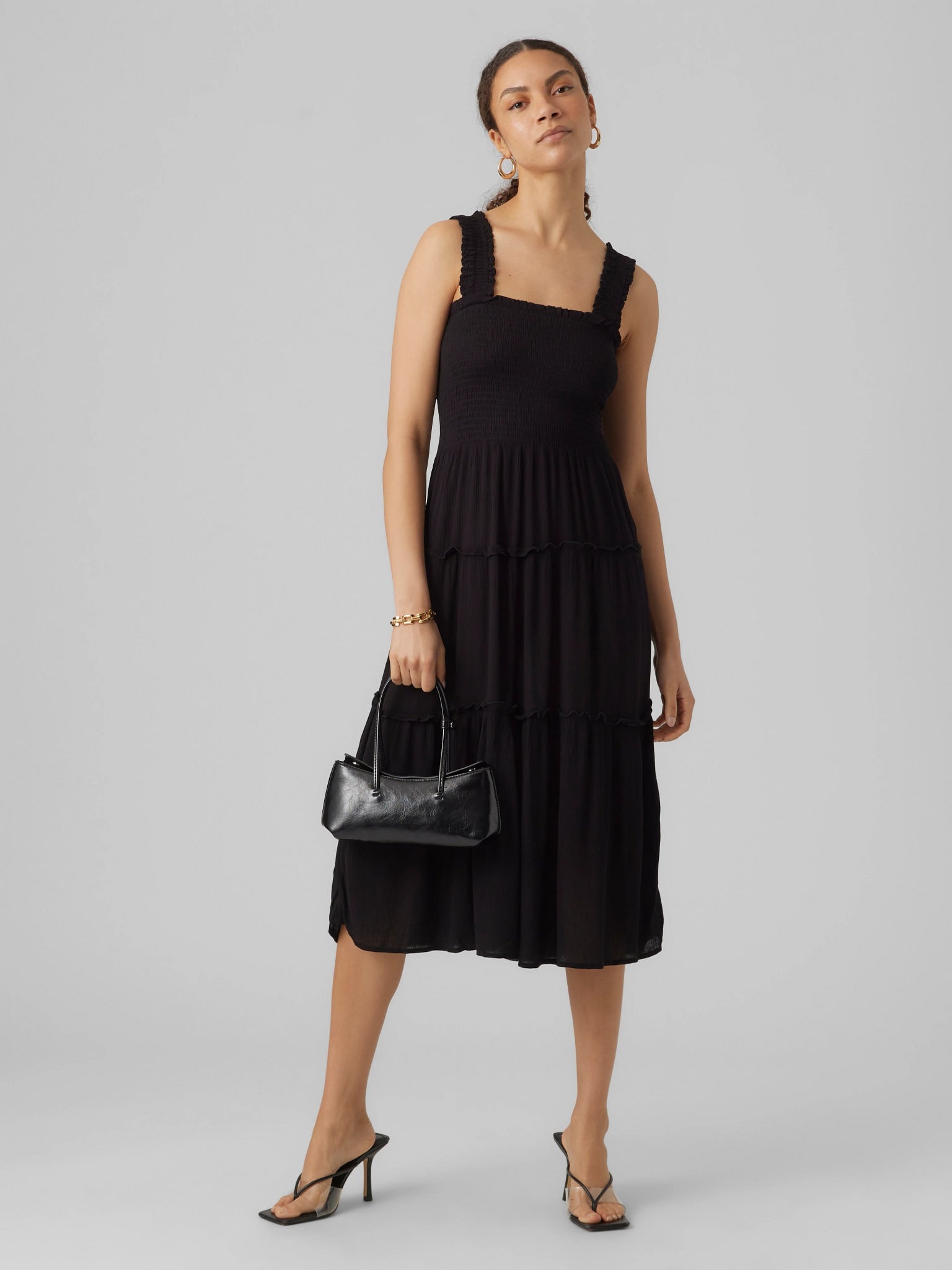 Black $|& Vero Moda Solid Midi Dress - VOF Detail