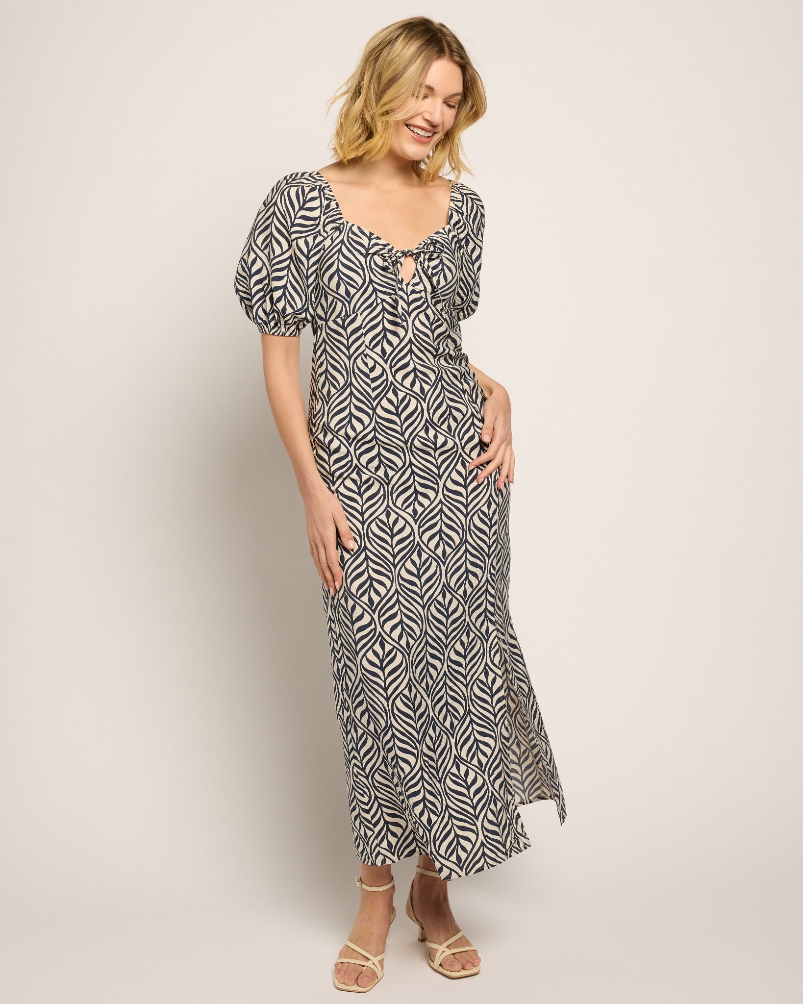 Birch Navy Blazer Bonnie $|& Vero Moda Printed Short Sleeve Maxi Dress - SOF Front