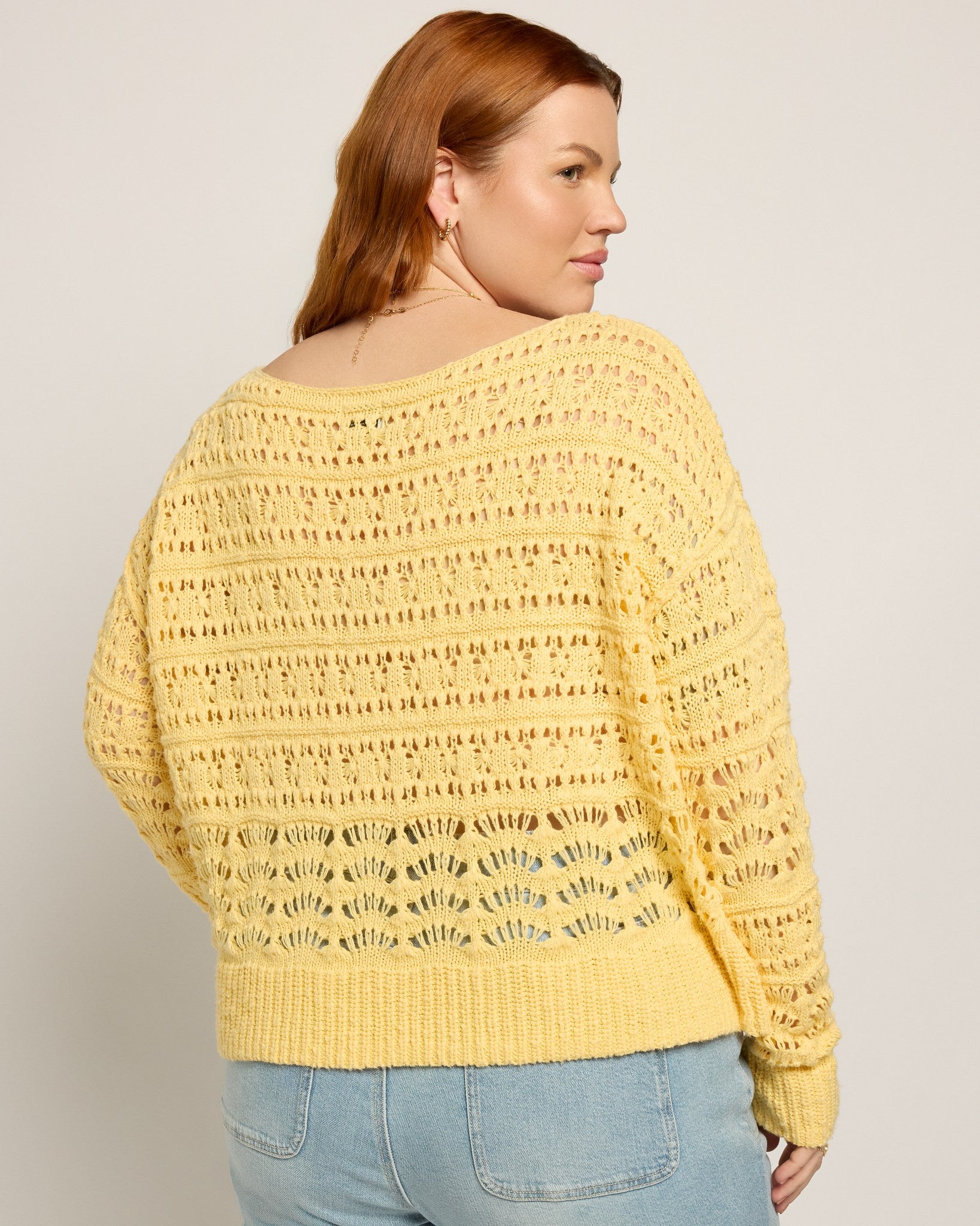 Butter $|& SEAS Sage Off Shoulder Pointelle Sweater - SOF Back