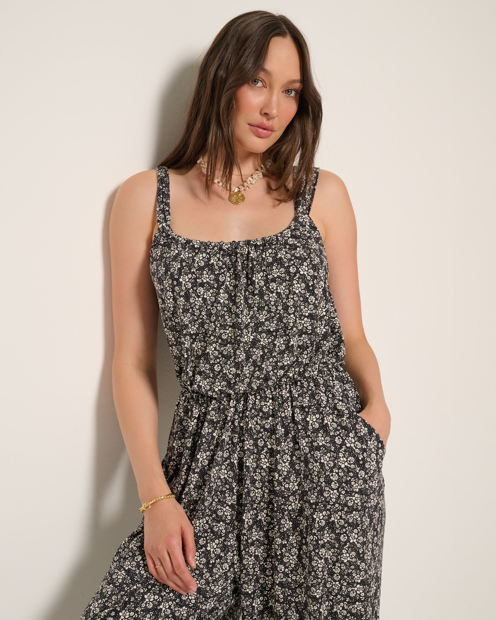 Black Floral $|& SEAS Shores Print Jumpsuit - SOF Full Front