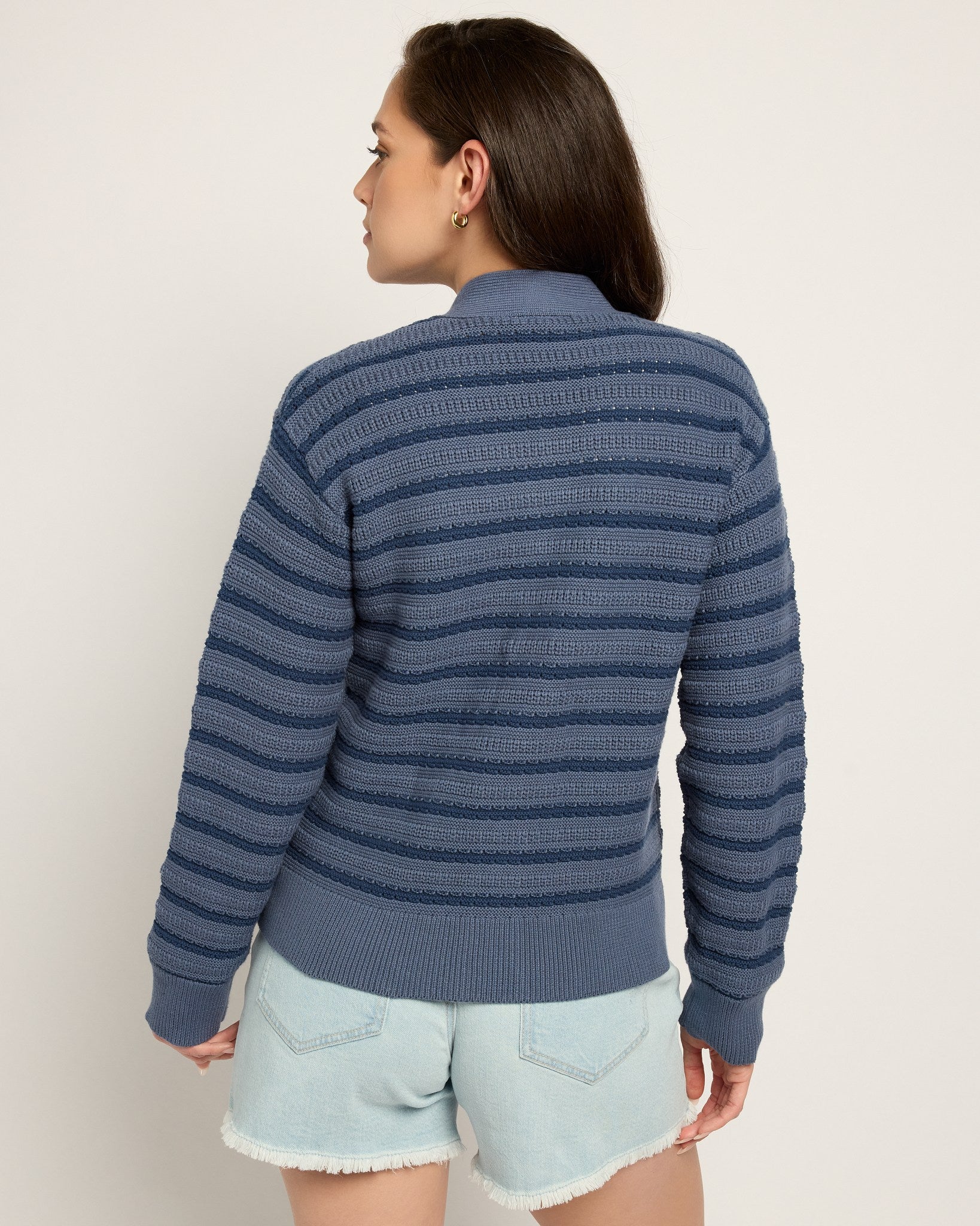 Indigo Haze $|& SEAS Glacier Striped Cardigan - SOF Back