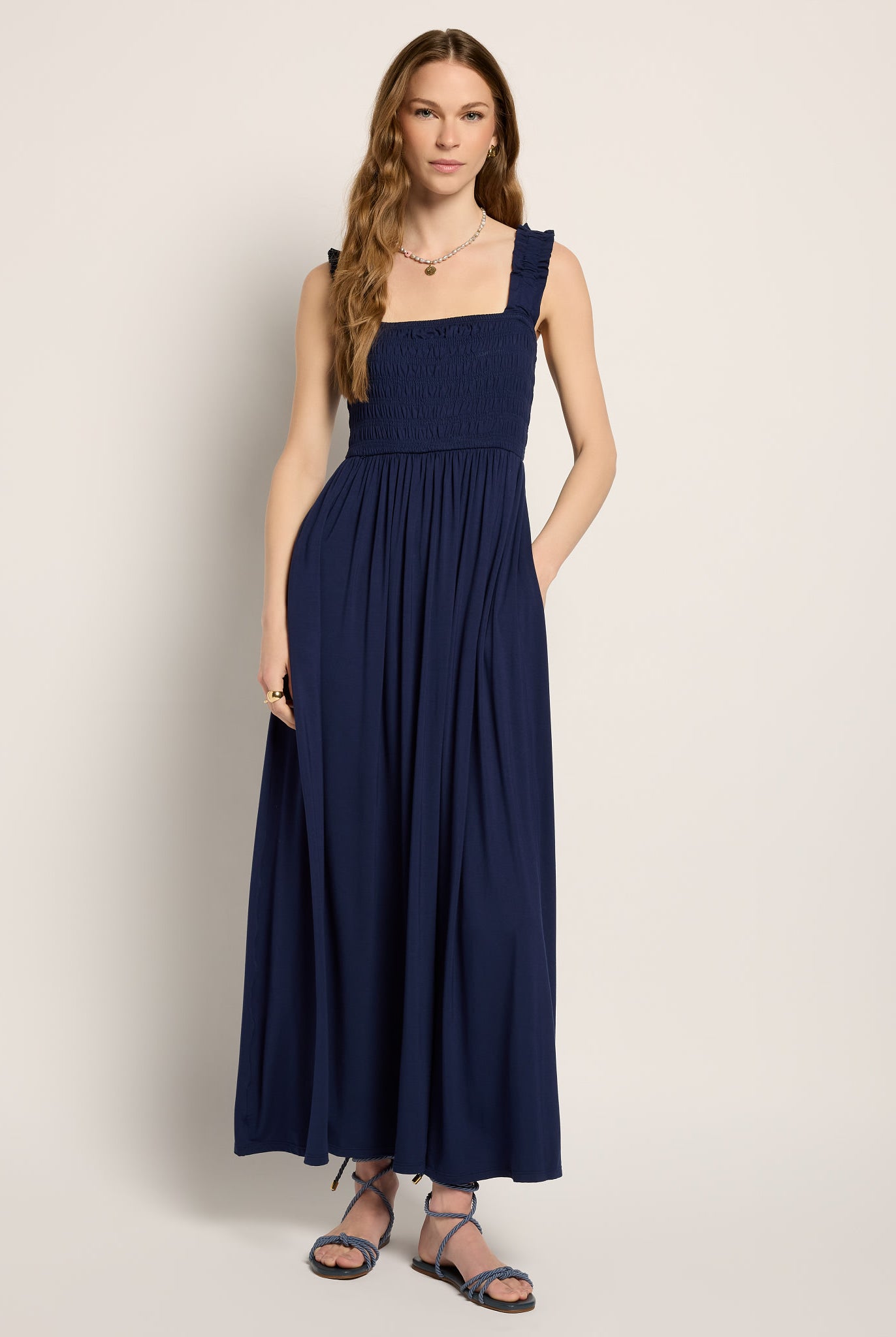 Navy $|& SEAS Westbreeze Smocked Maxi Dress - UGC On Fig