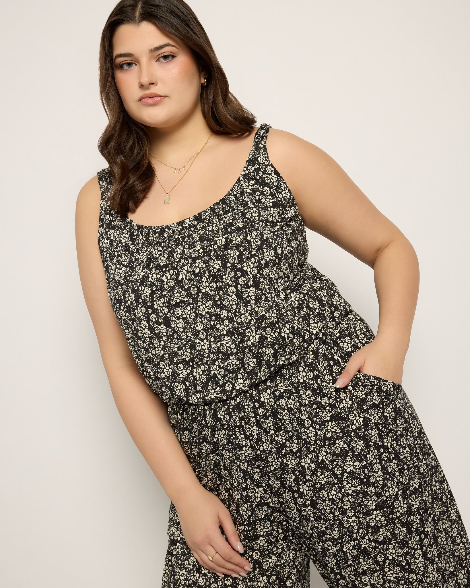 Black Floral $|& SEAS Shores Print Jumpsuit - SOF Front