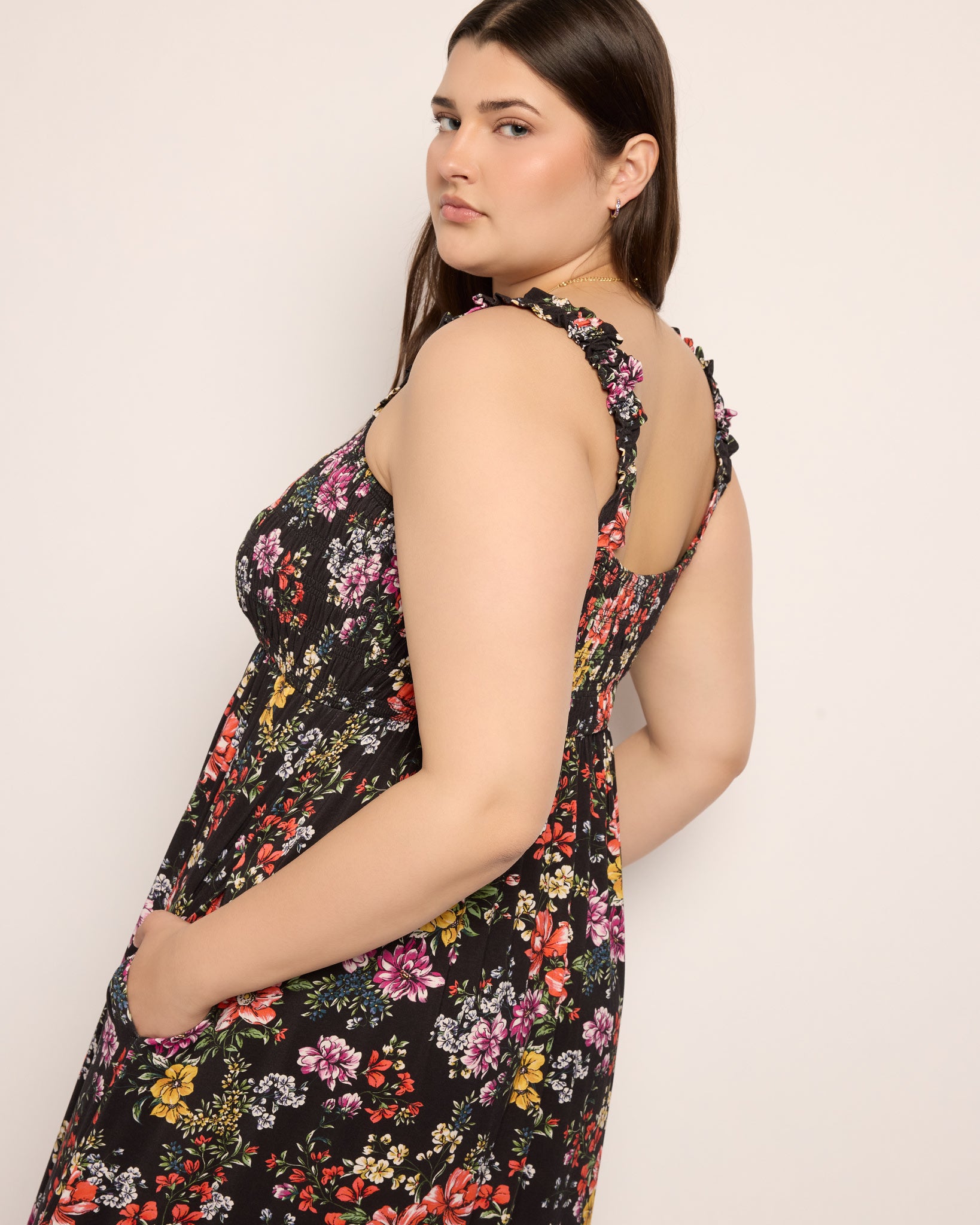 Multi Floral $|& SEAS Westbreeze Printed Smocked Maxi Dress - VOF Front