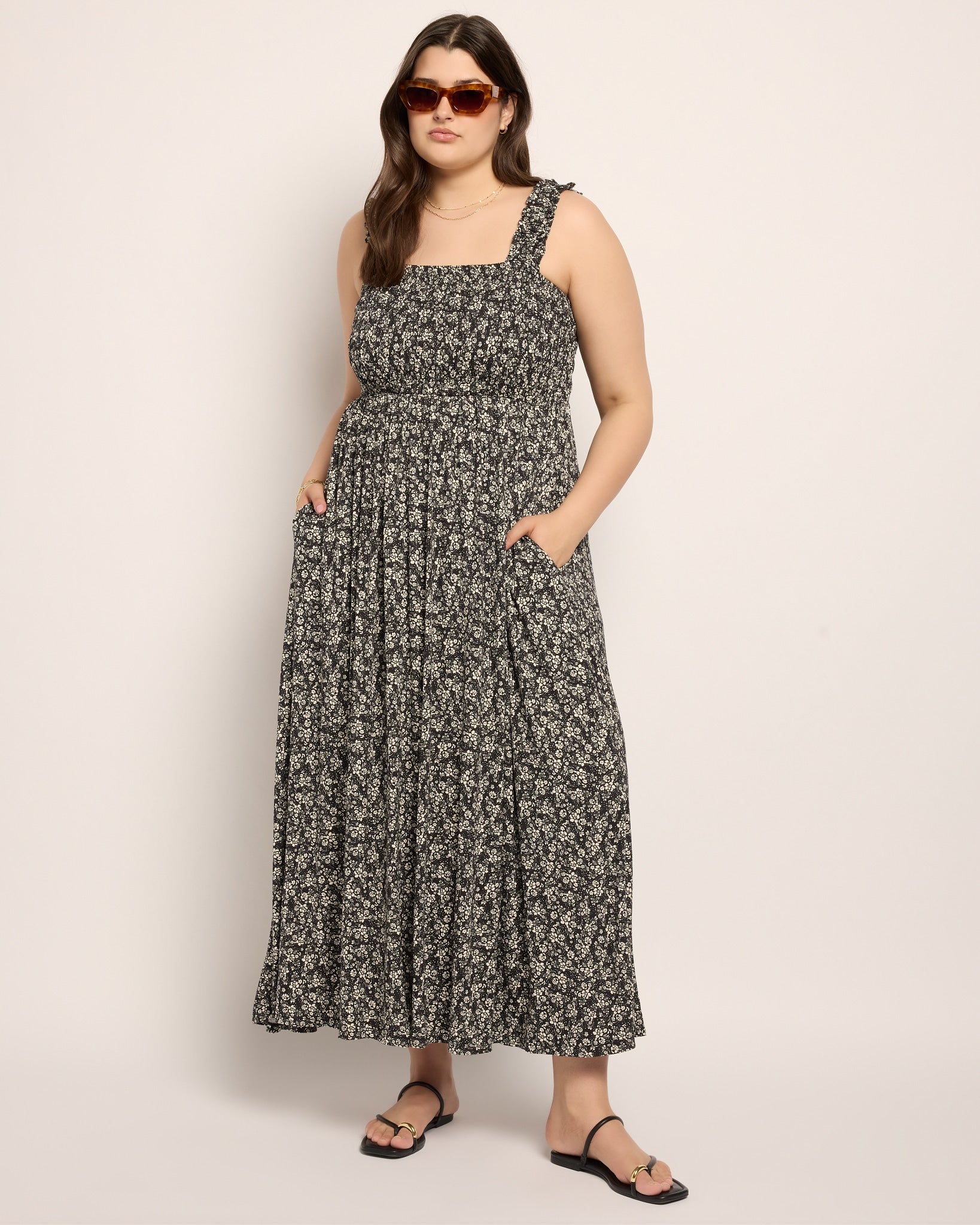 Black Floral $|& SEAS Westbreeze Printed Smocked Maxi Dress - UGC On Fig
