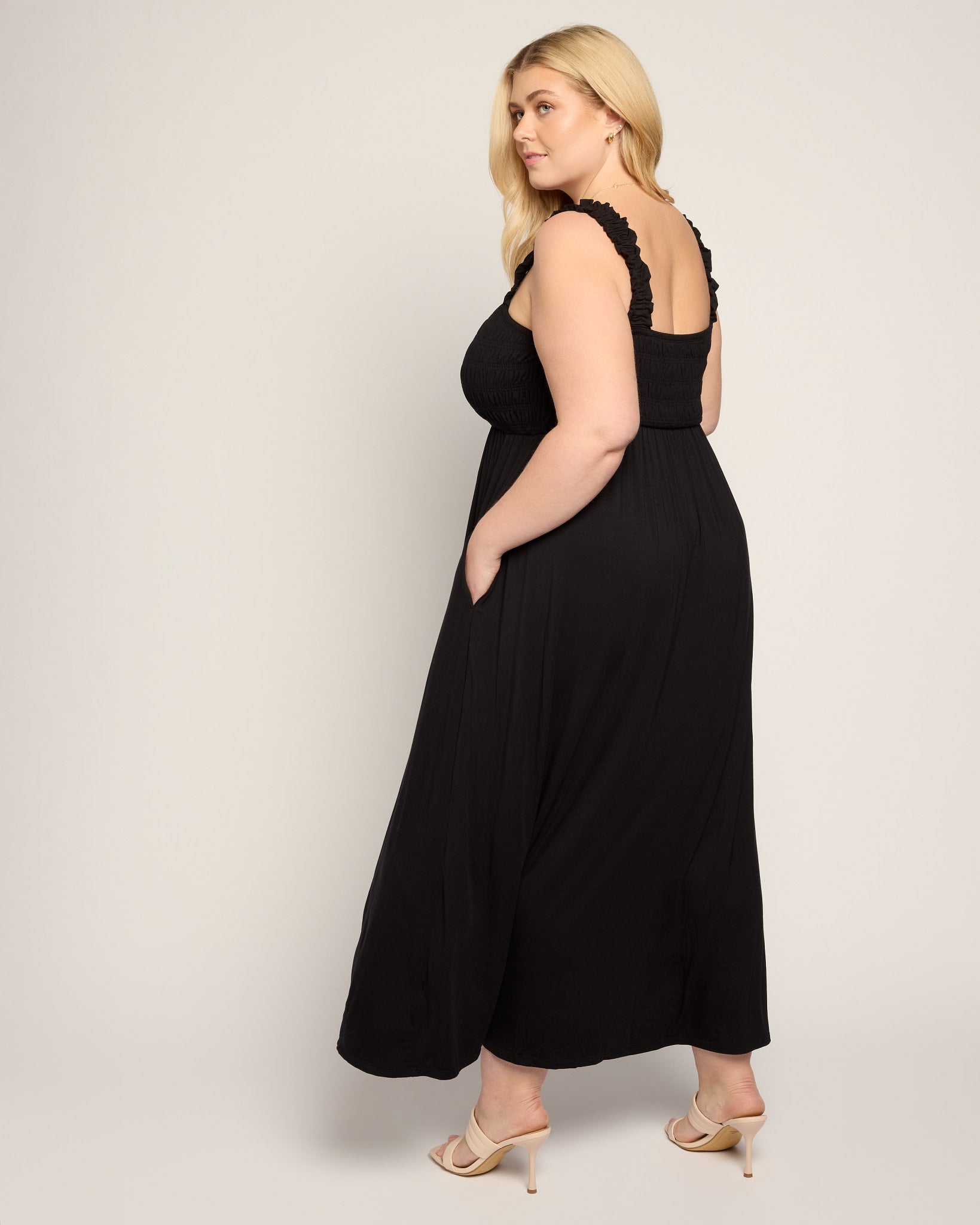 Black $|& SEAS Westbreeze Smocked Maxi Dress - VOF Front