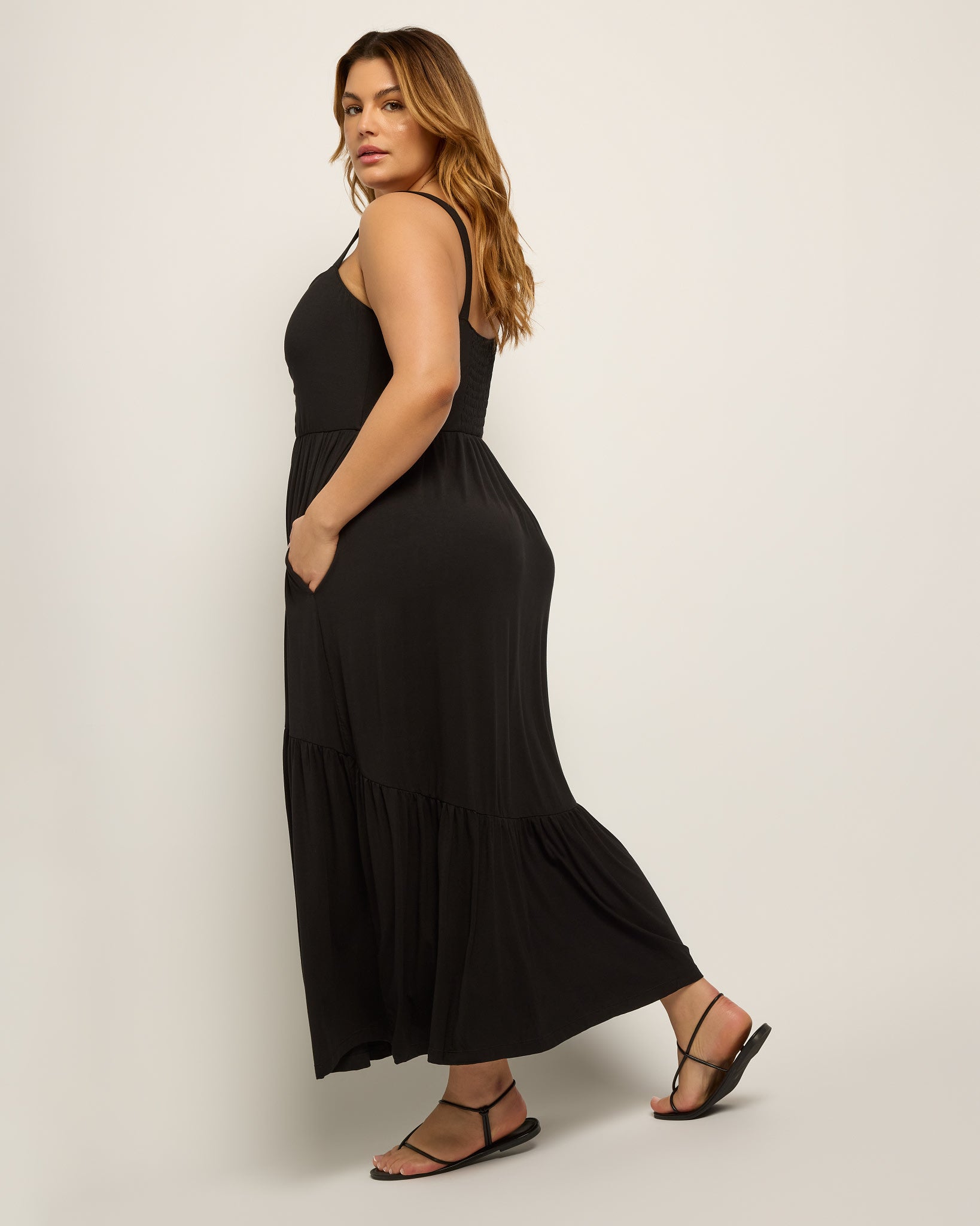 Black $|& SEAS Lotus Ruffle Hem Dress - VOF Front