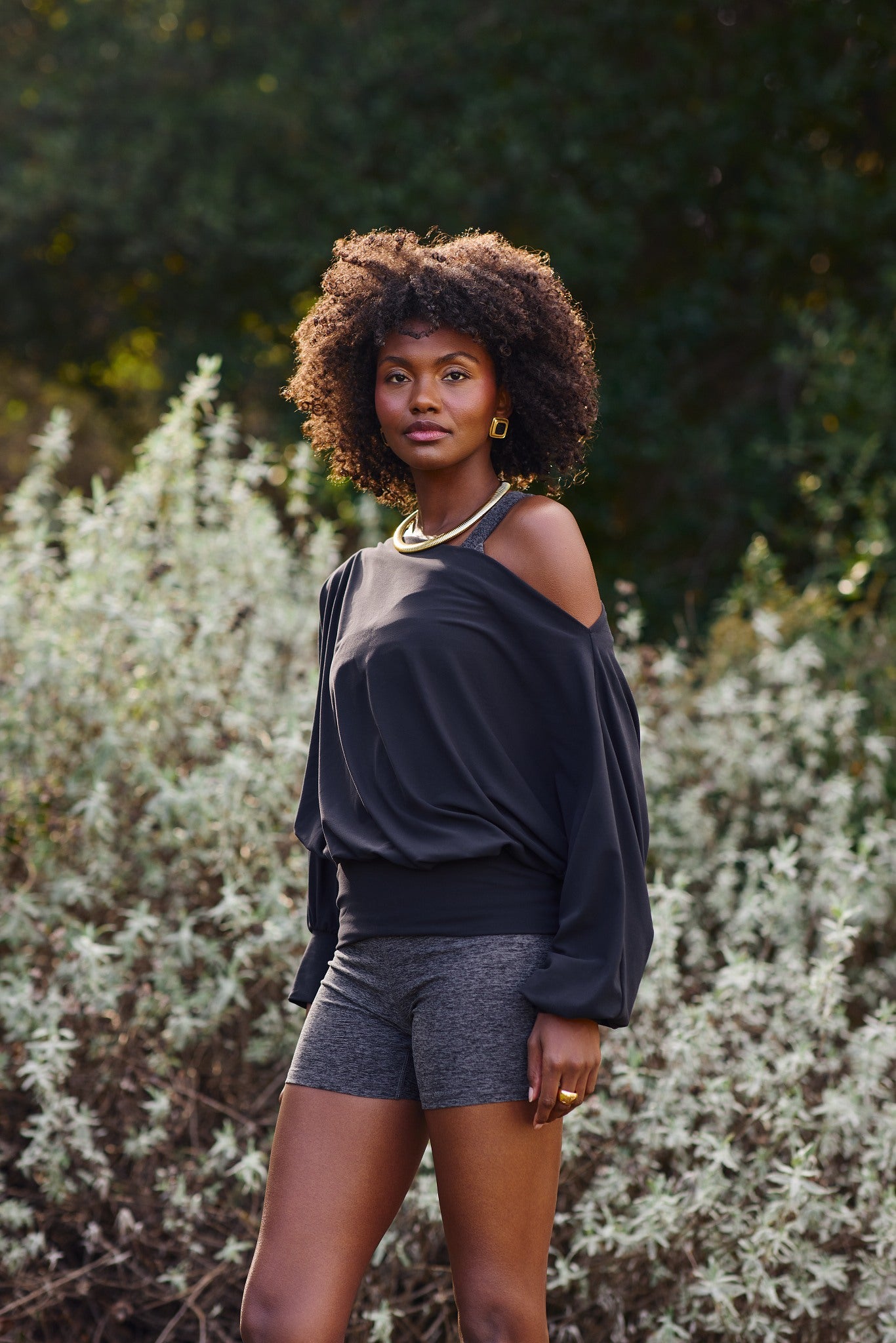 Black $|& Interval CloudLight Rapid Off Shoulder Top - SOF Side