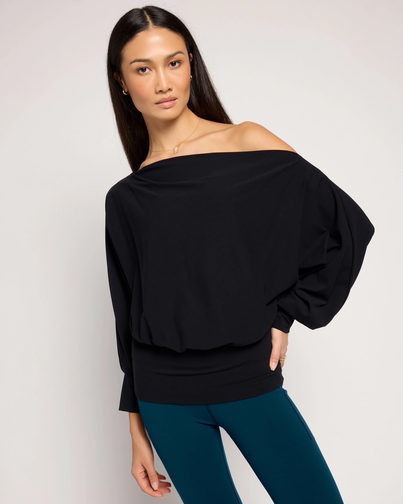 Black $|& Interval CloudLight Rapid Off Shoulder Top - SOF Front