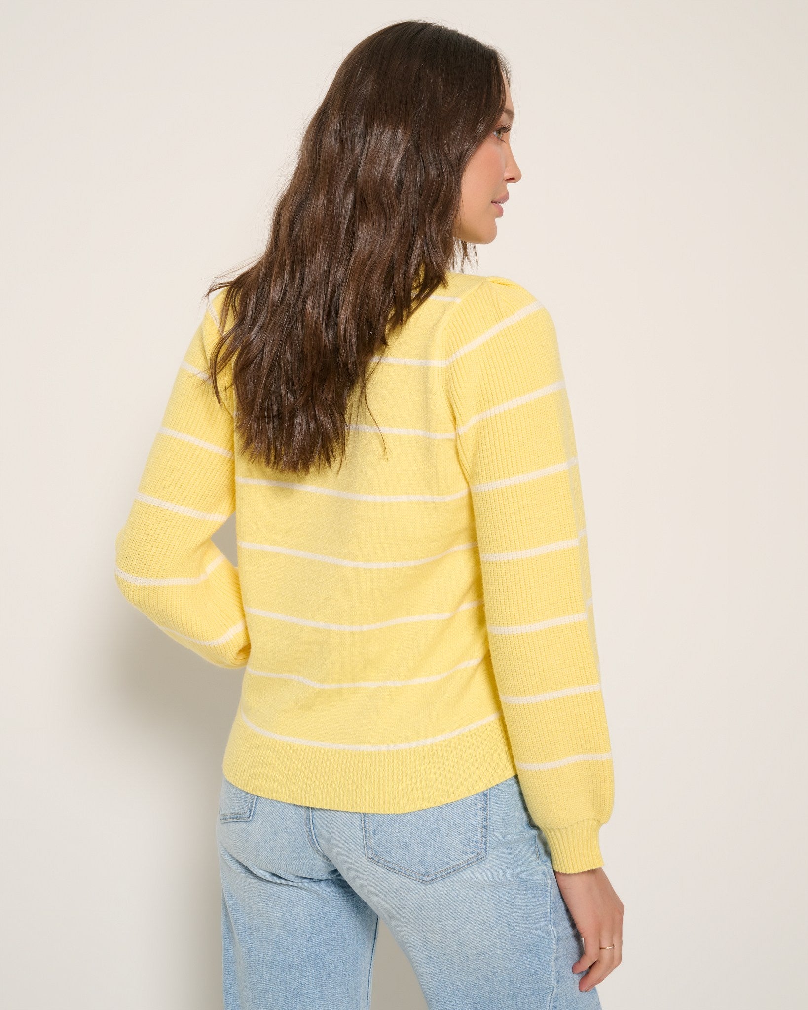 Limoncello $|& SEAS Striped Pacific Puff Shoulder Crew Neck Sweater - SOF Back