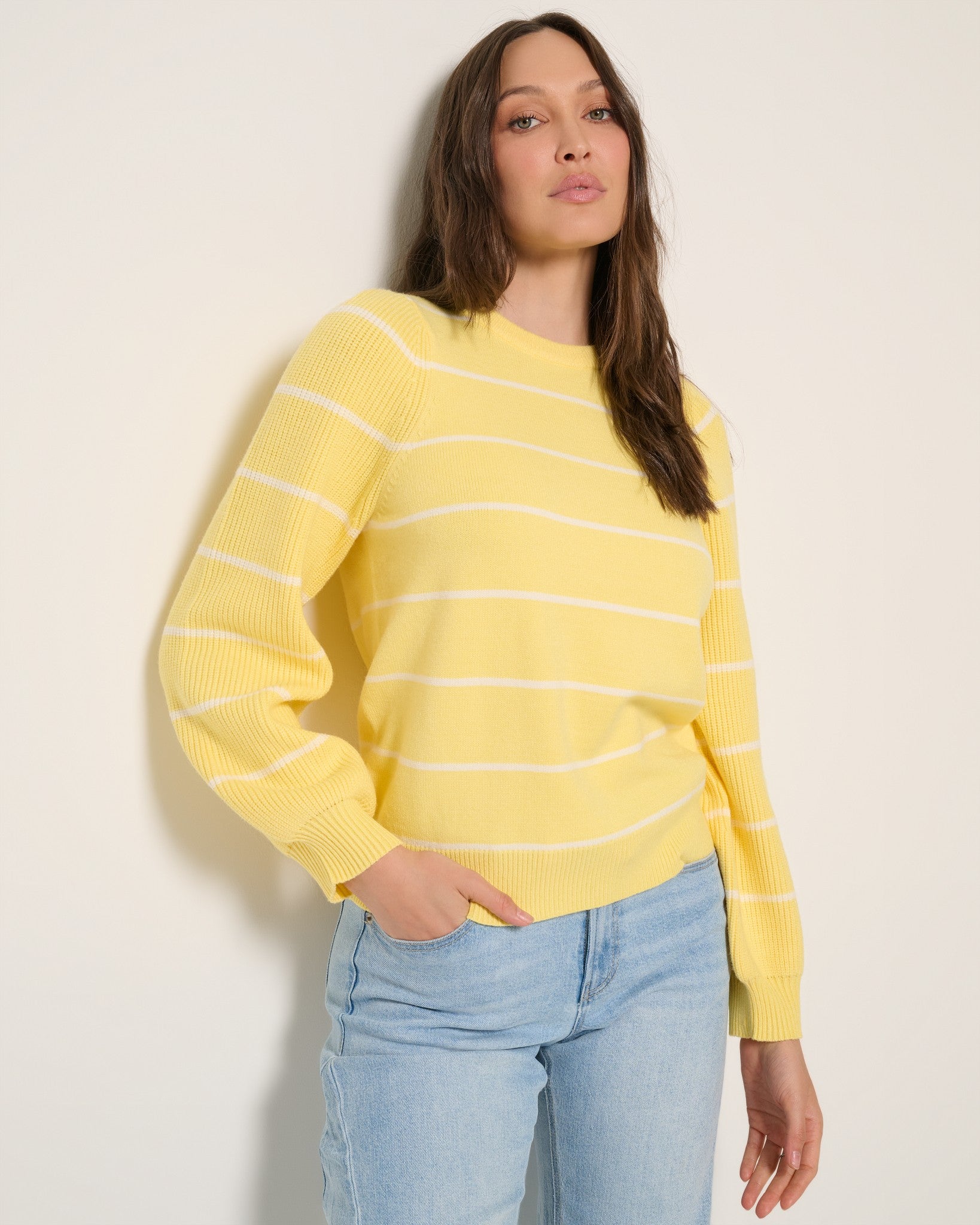 Limoncello $|& SEAS Striped Pacific Puff Shoulder Crew Neck Sweater - SOF Front
