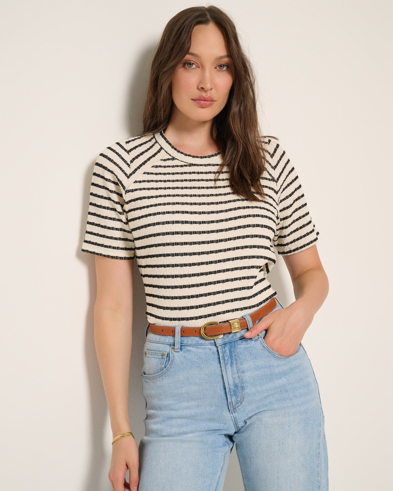 Cream Black $|& SEAS Sydney Striped Tee - SOF Front