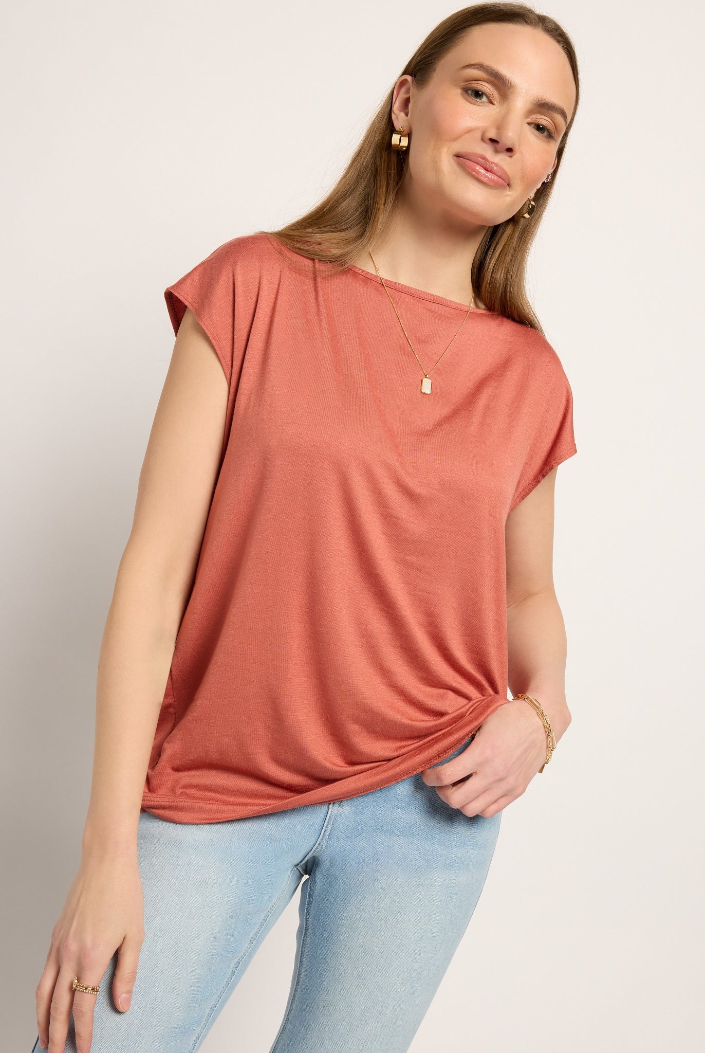 Etruscan Red $|& SEAS Brentwood Boat Neck Top - SOF Front