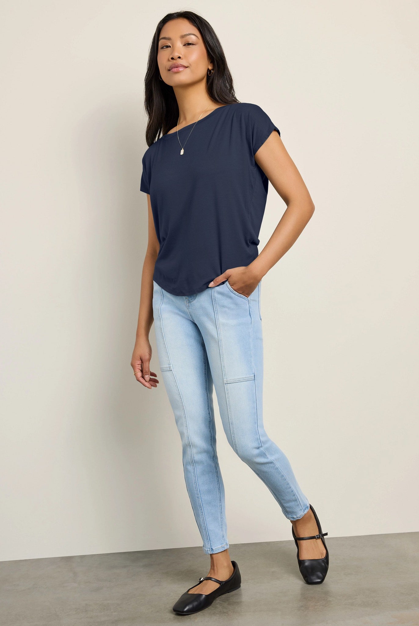 Navy Blazer $|& SEAS Edgewater Off The Shoulder Tee - UGC On Fig