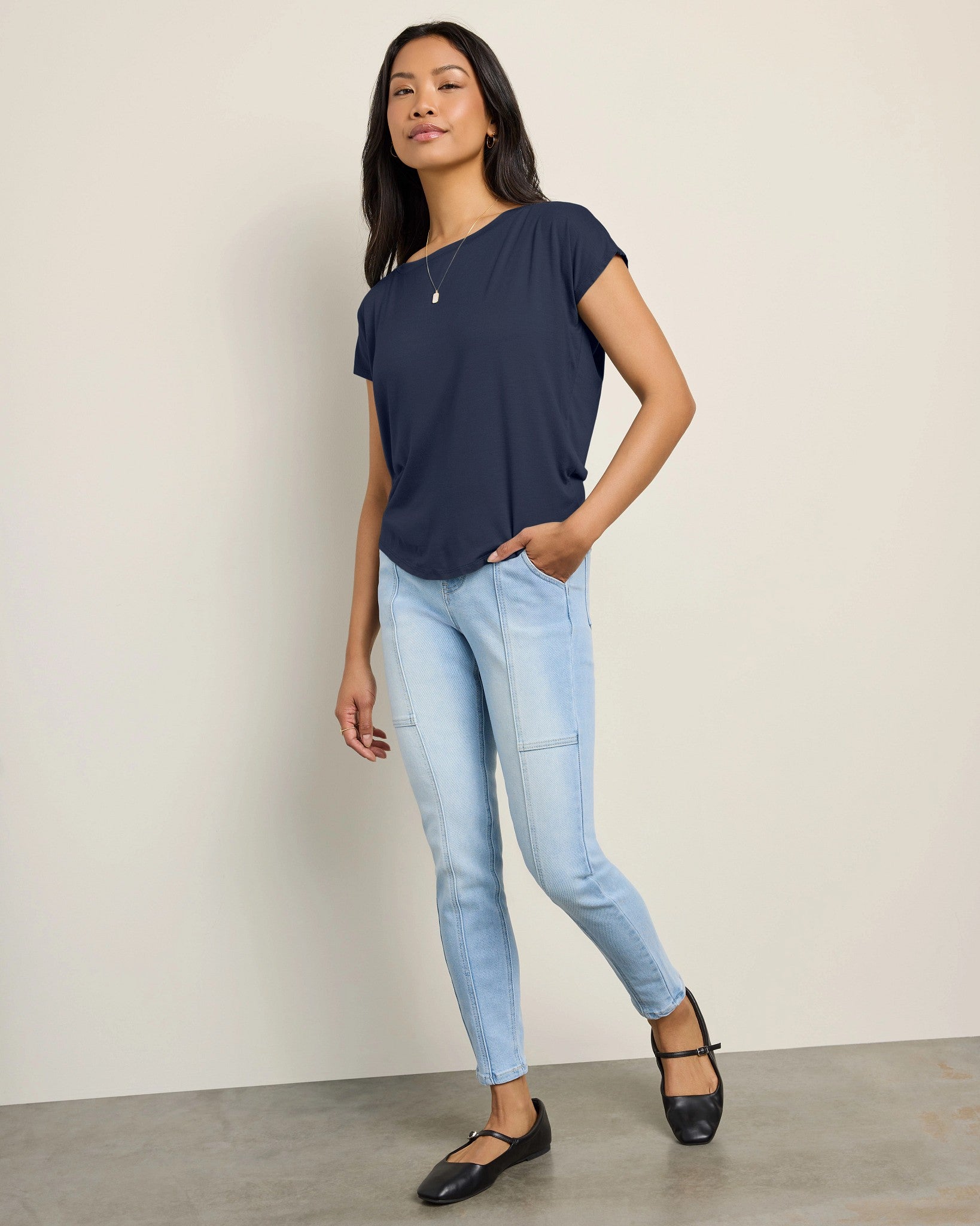 Navy Blazer $|& SEAS Edgewater Off The Shoulder Tee - UGC On Fig