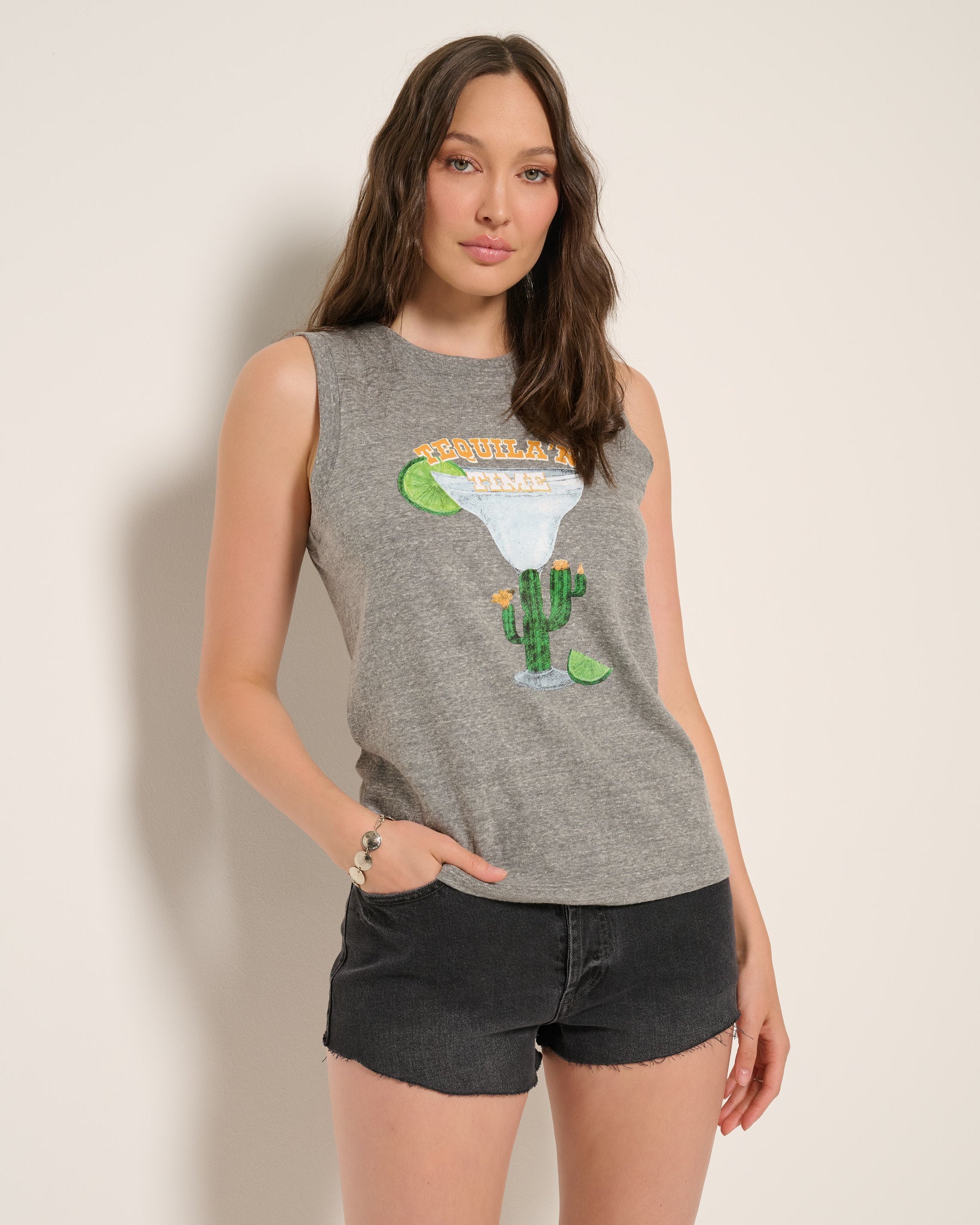 Heather Grey $|& SEAS Daisy Muscle Tank - SOF Front