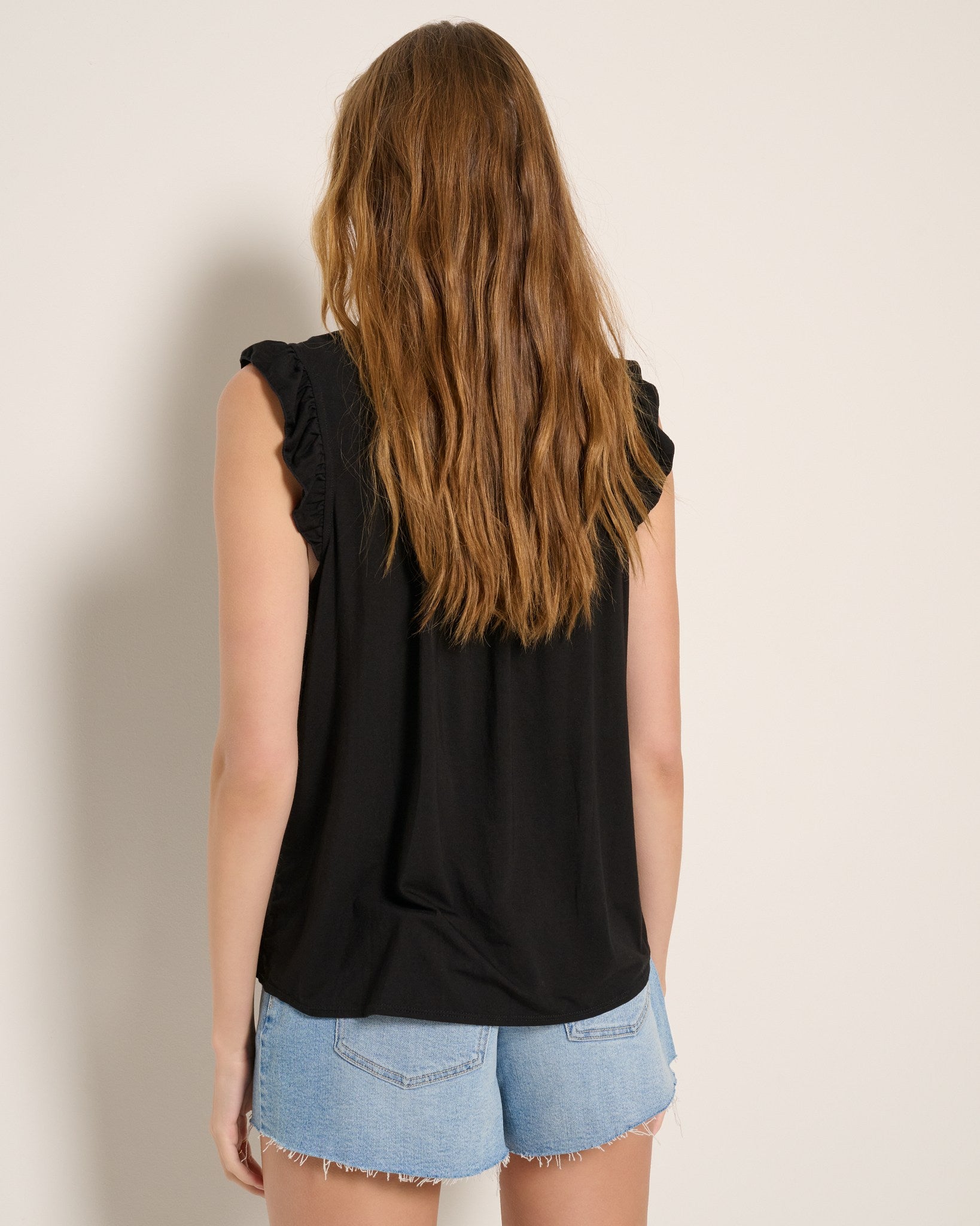 Black $|& SEAS Macy Ruffle Knit Top - SOF Back