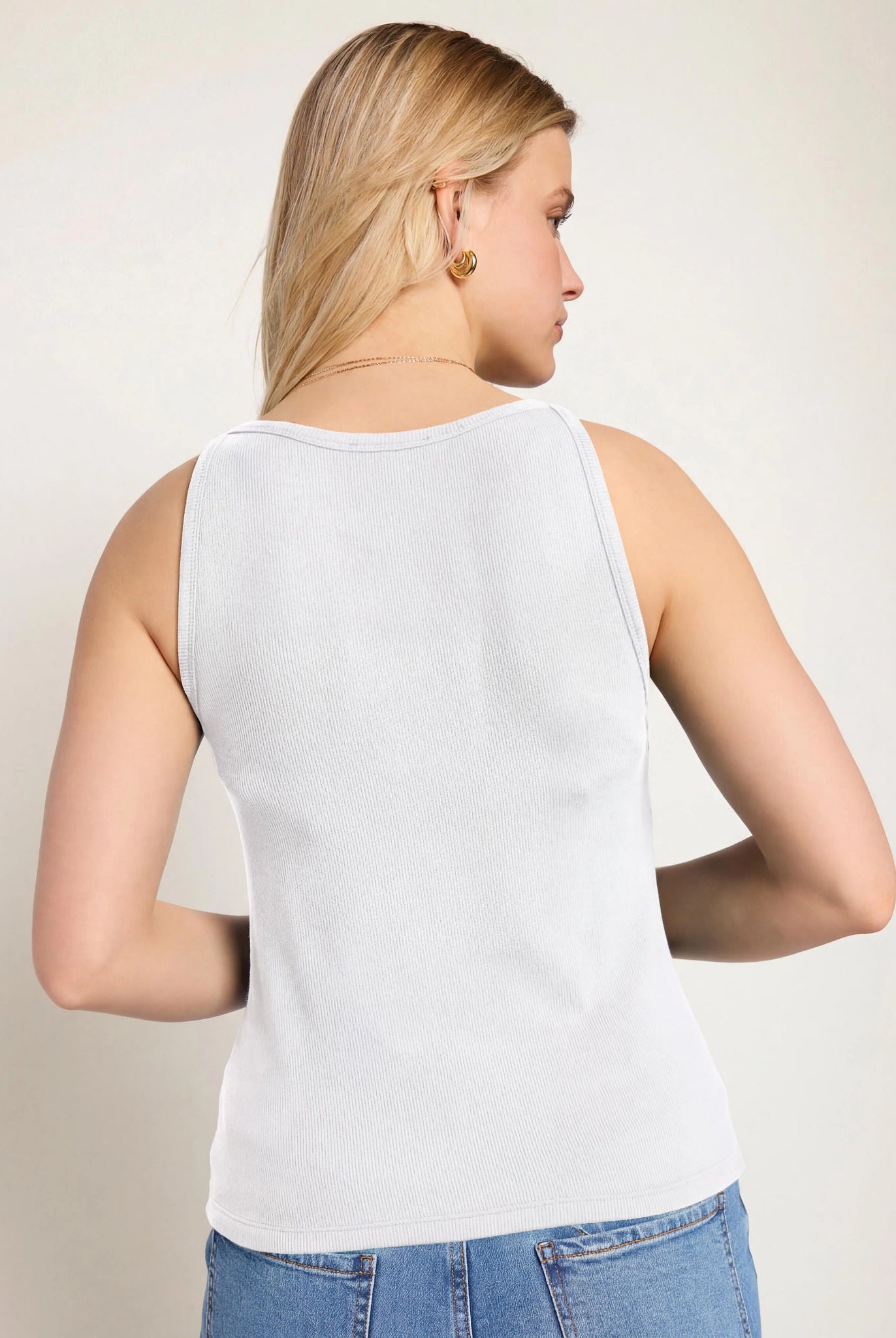White $|& SEAS Laurel Ribbed Shelf Bra Tank - SOF Back