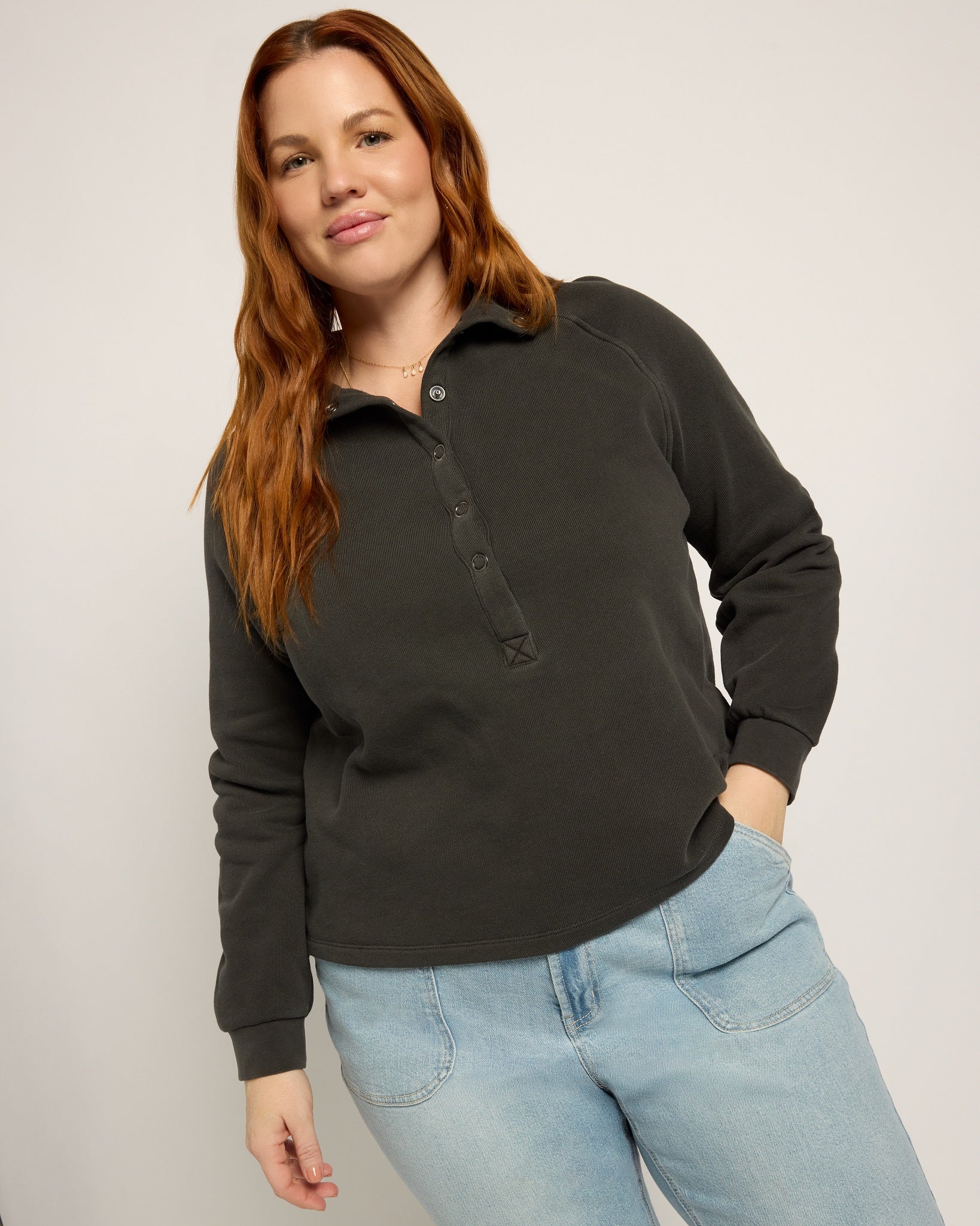Washed Black $|& Herizon Pine Henley Sweatshirt - SOF Front