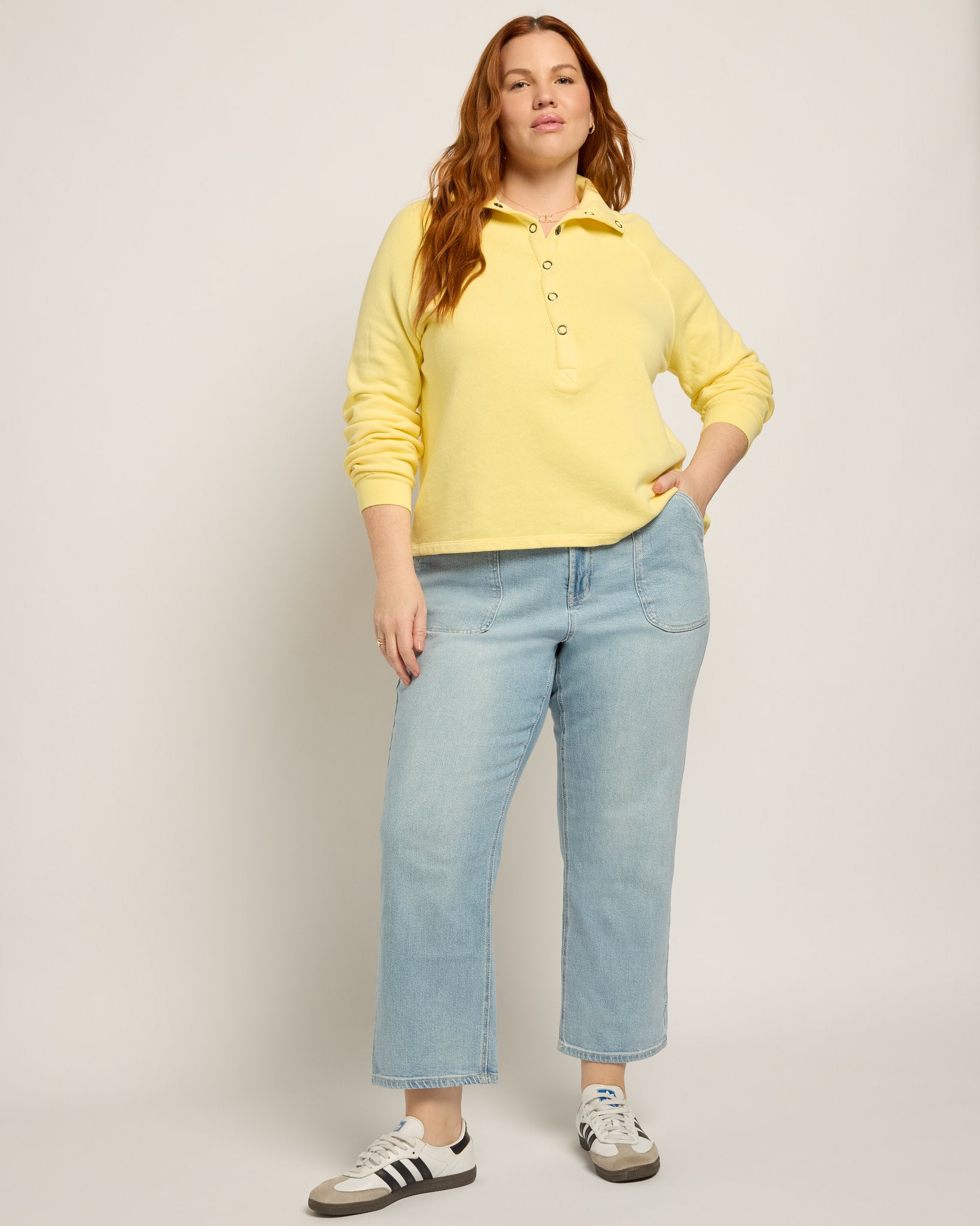 Washed Sunshine $|& Herizon Pine Henley Sweatshirt - UGC On Fig