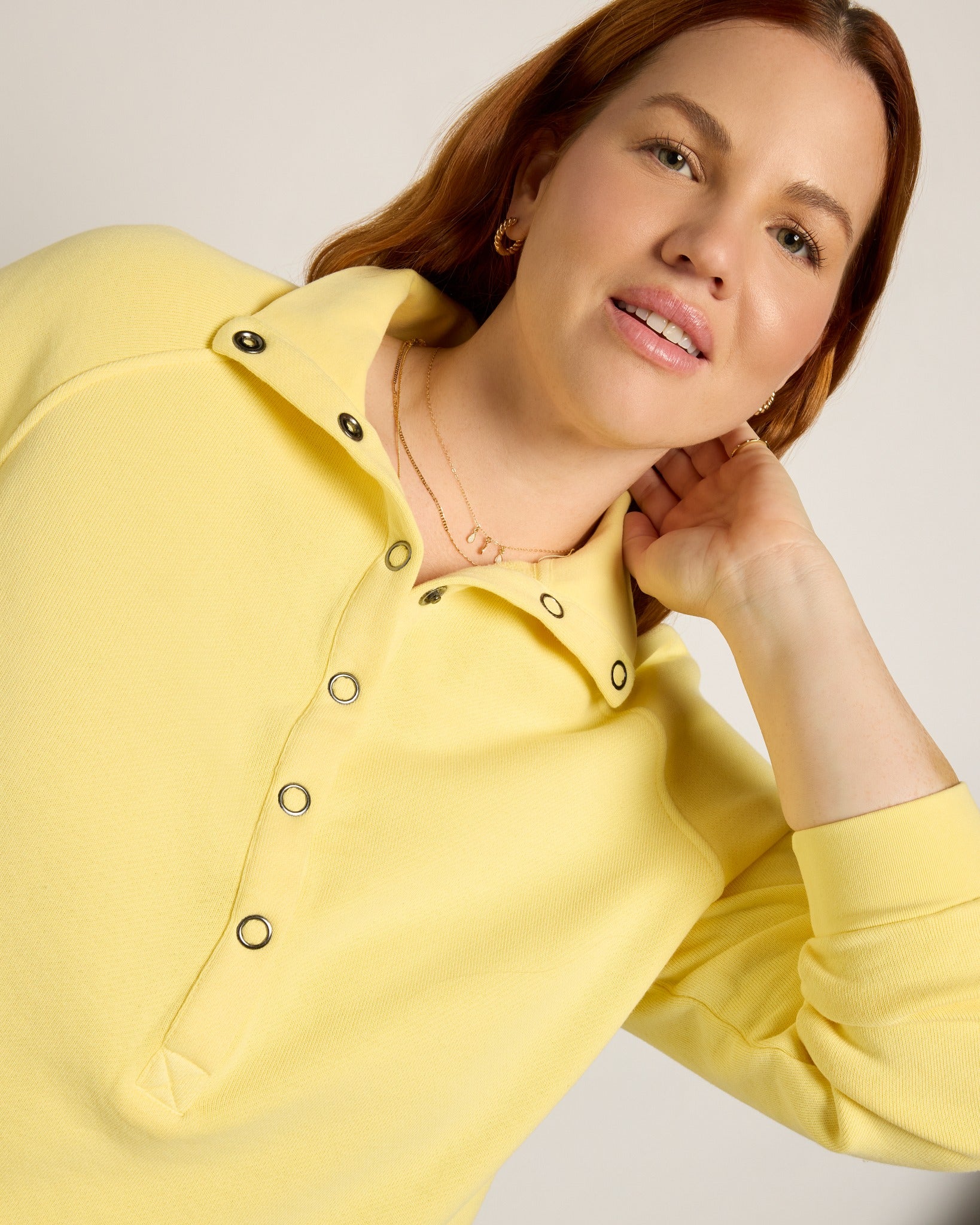 Washed Sunshine $|& Herizon Pine Henley Sweatshirt - SOF Full Front