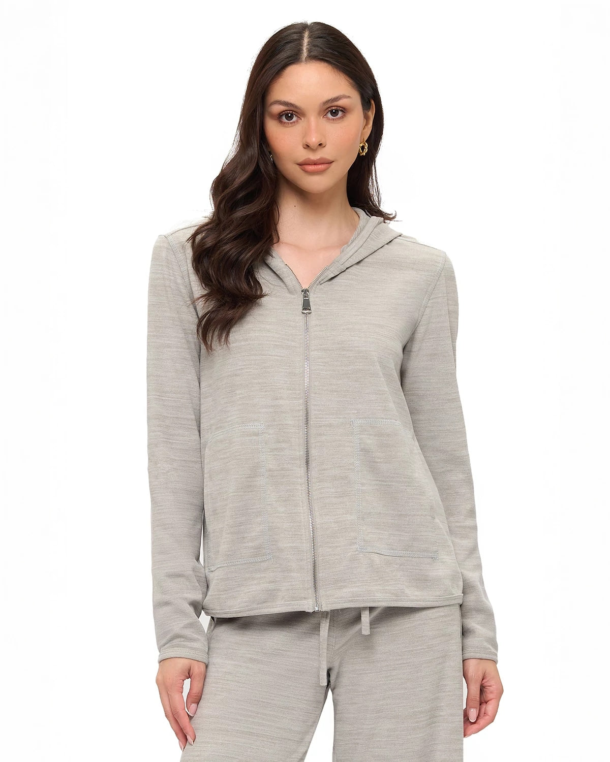 Silver $|& Brooklyn Isles Super Soft Zip Up Hoodie - Hanger Front