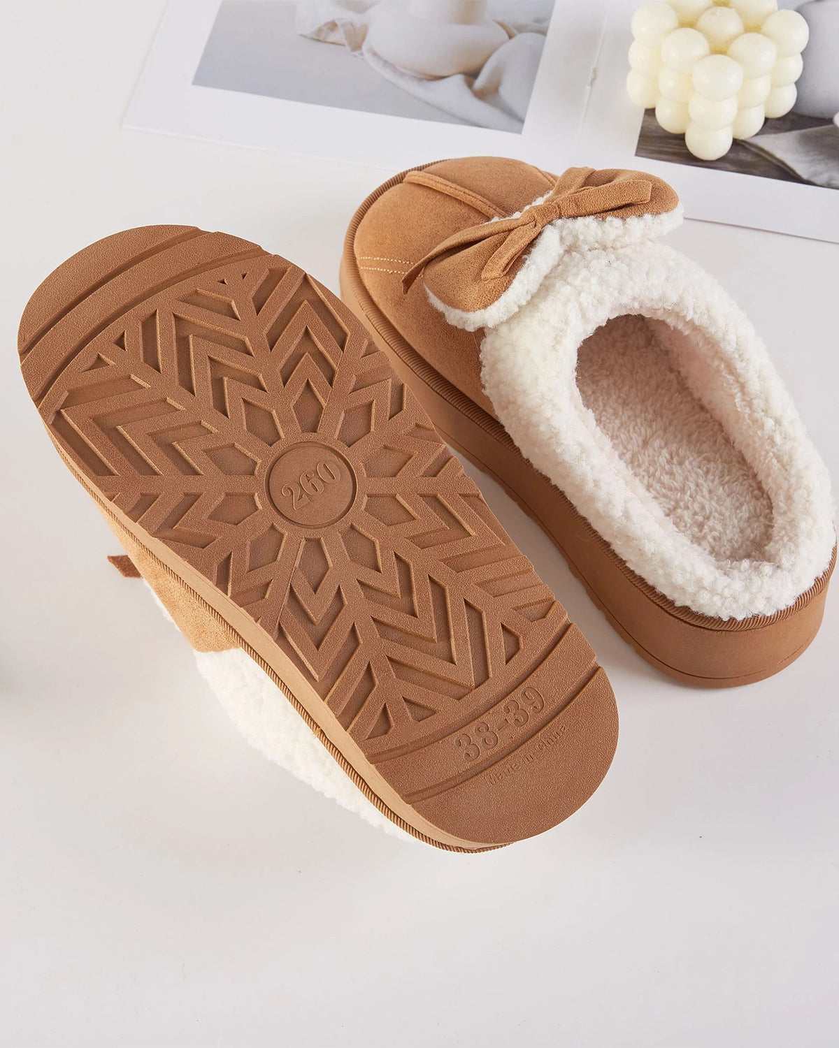 Camel $|& KNC Bow Suede Slipper - Hanger Back