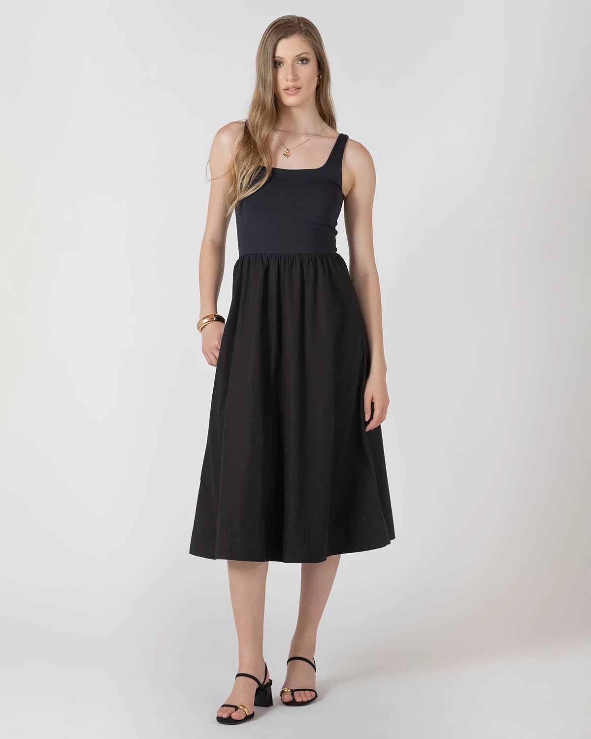 Black $|& Black Tape Mixed Media Midi Dress - VOF Detail