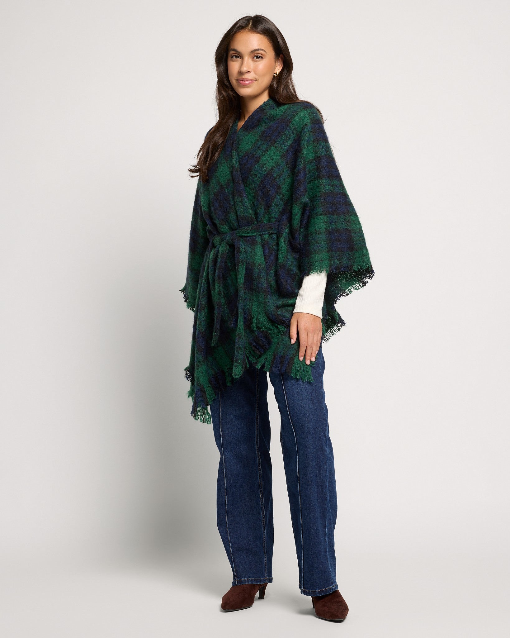 Green $|& David & Young Plaid Belted Wrap - UGC On Fig