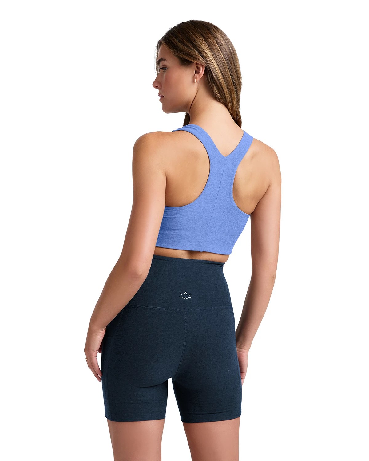 Wildflower Blue Heather $|& Beyond Yoga Spacedye Simplicity Bra - Hanger Side